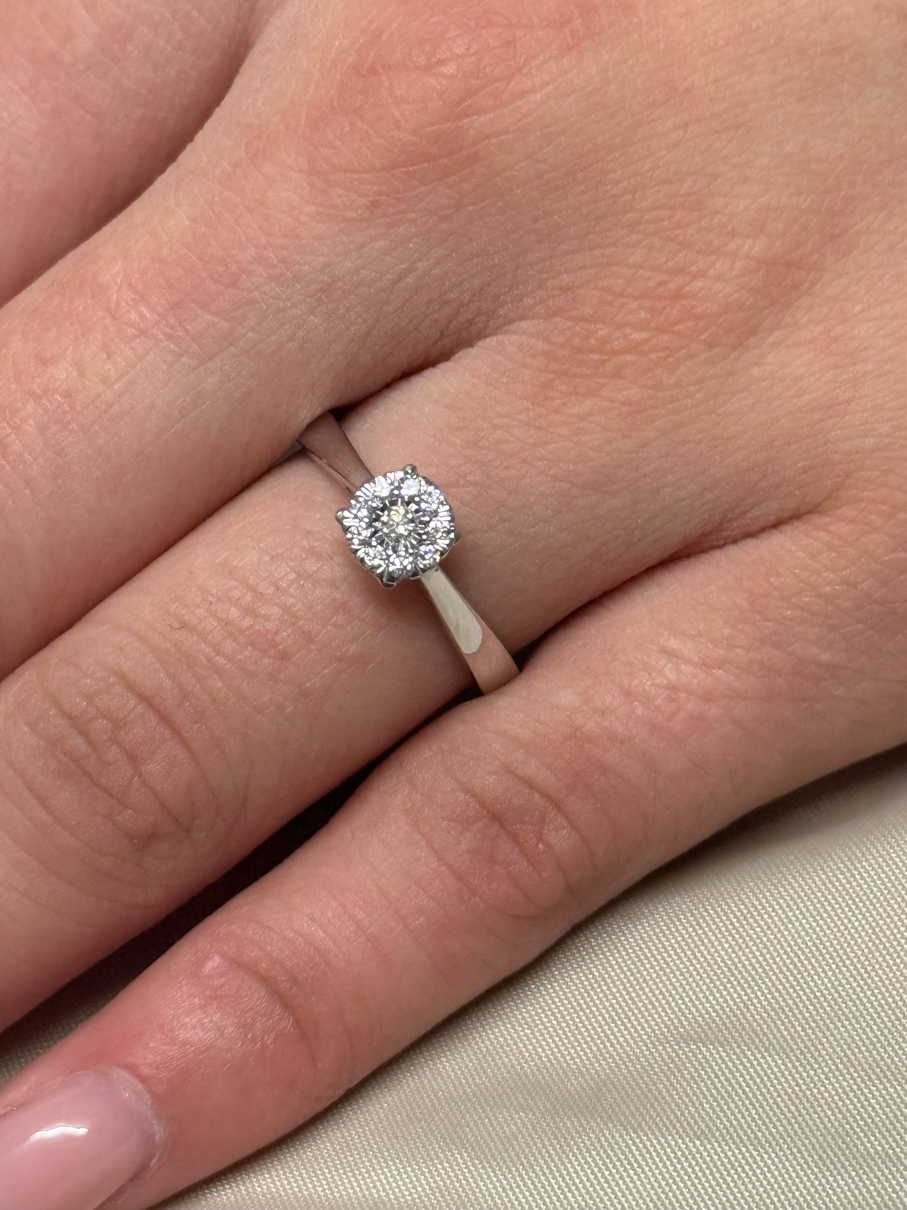 9K White Gold Illusion Solitaire Diamond Ring