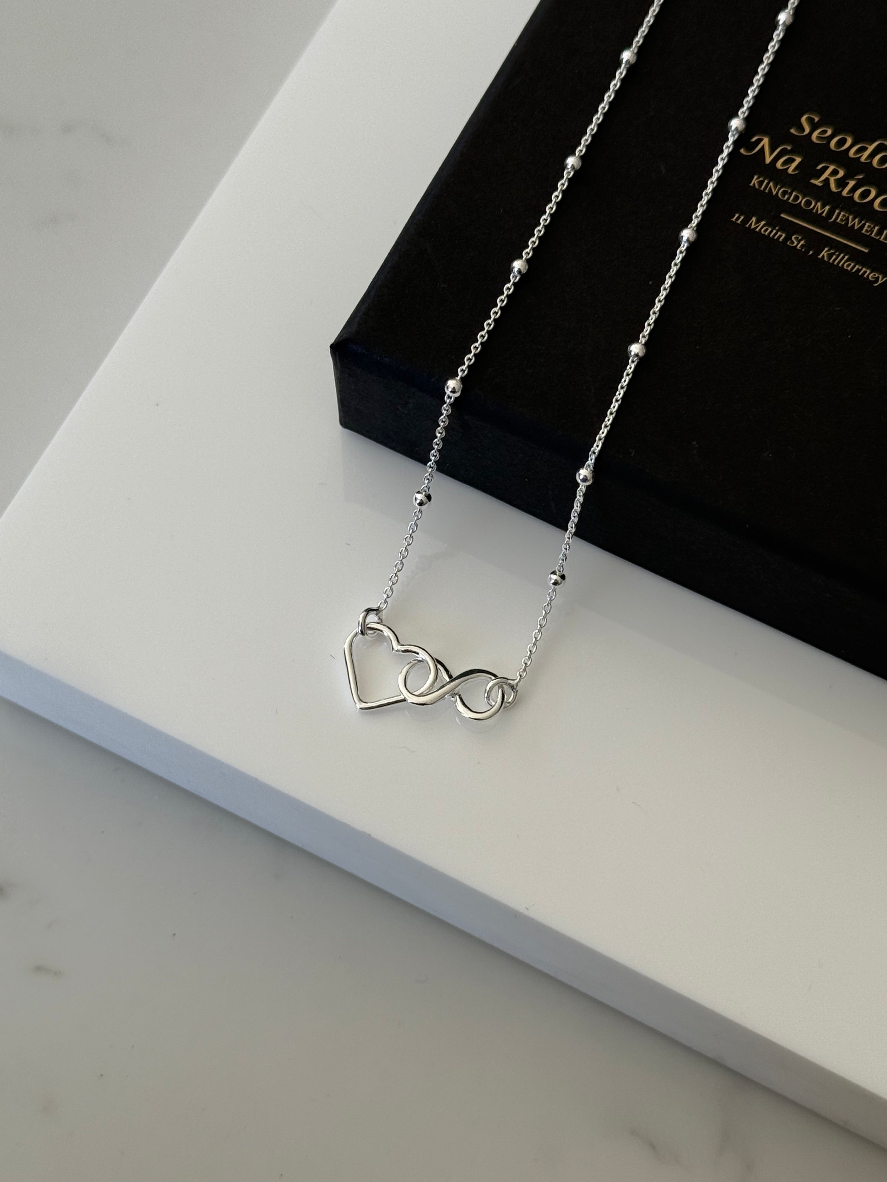 Sterling Silver Heart Infinity Beaded Necklace