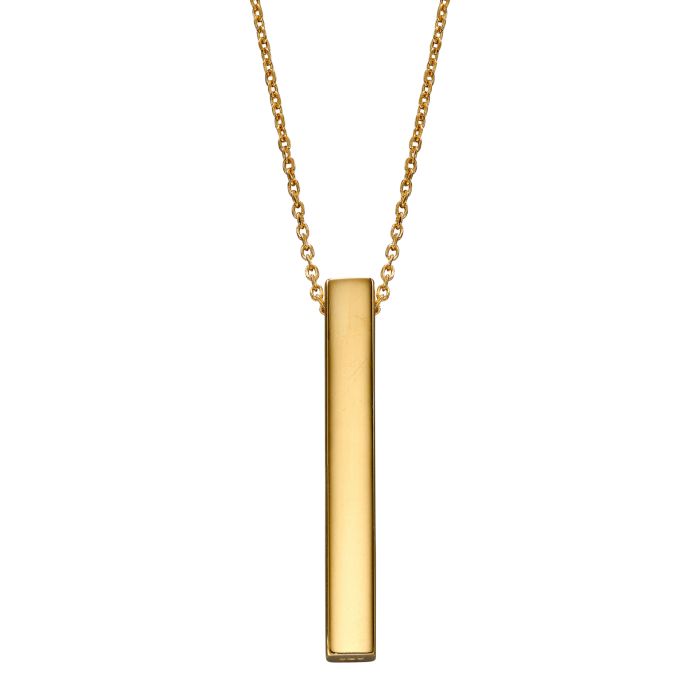 Gold Plated Sterling Silver Engravable Vertical Cube Bar Necklace