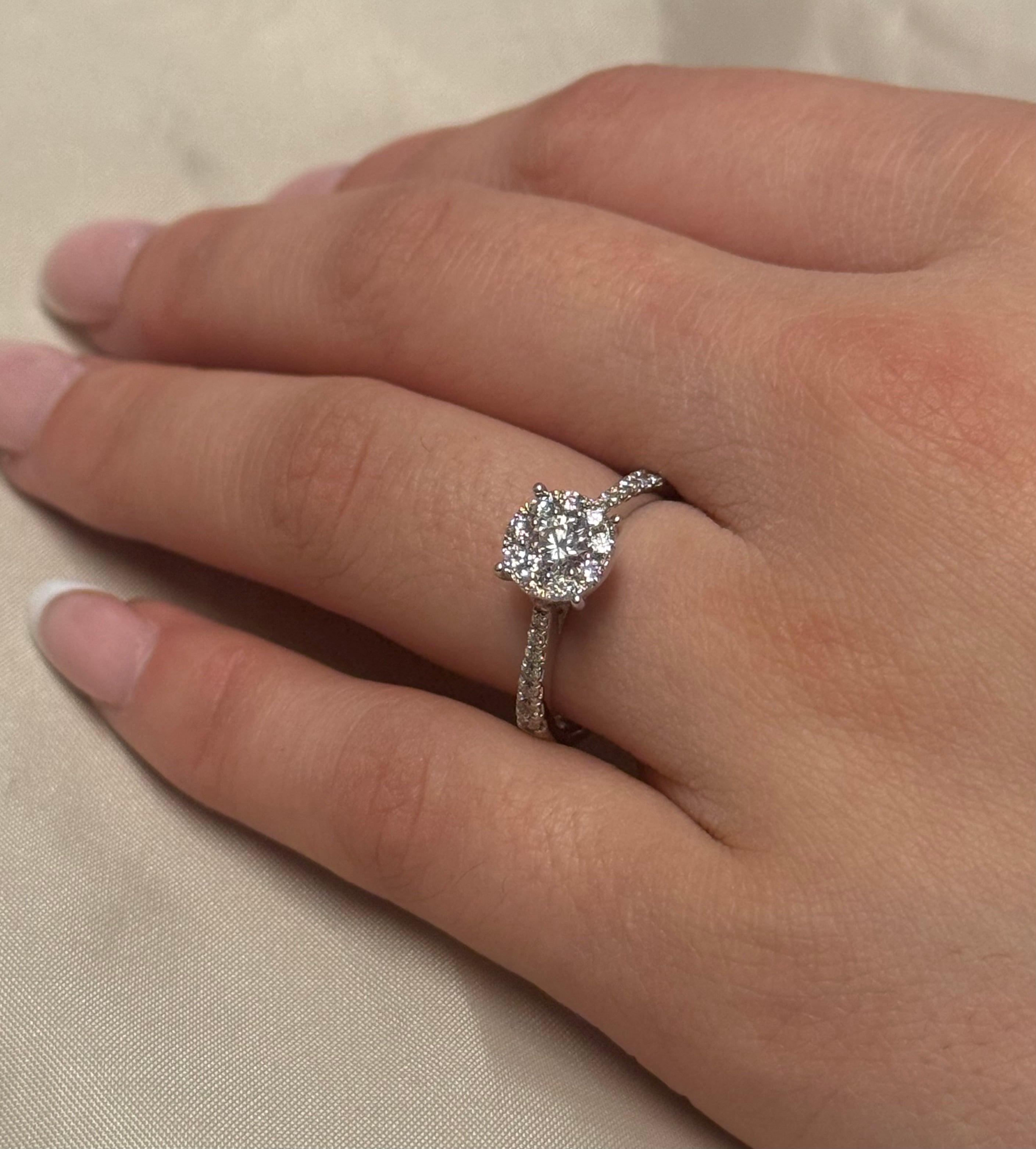9K White Gold 70pt Illusion Diamond Solitaire With Diamond Set Band