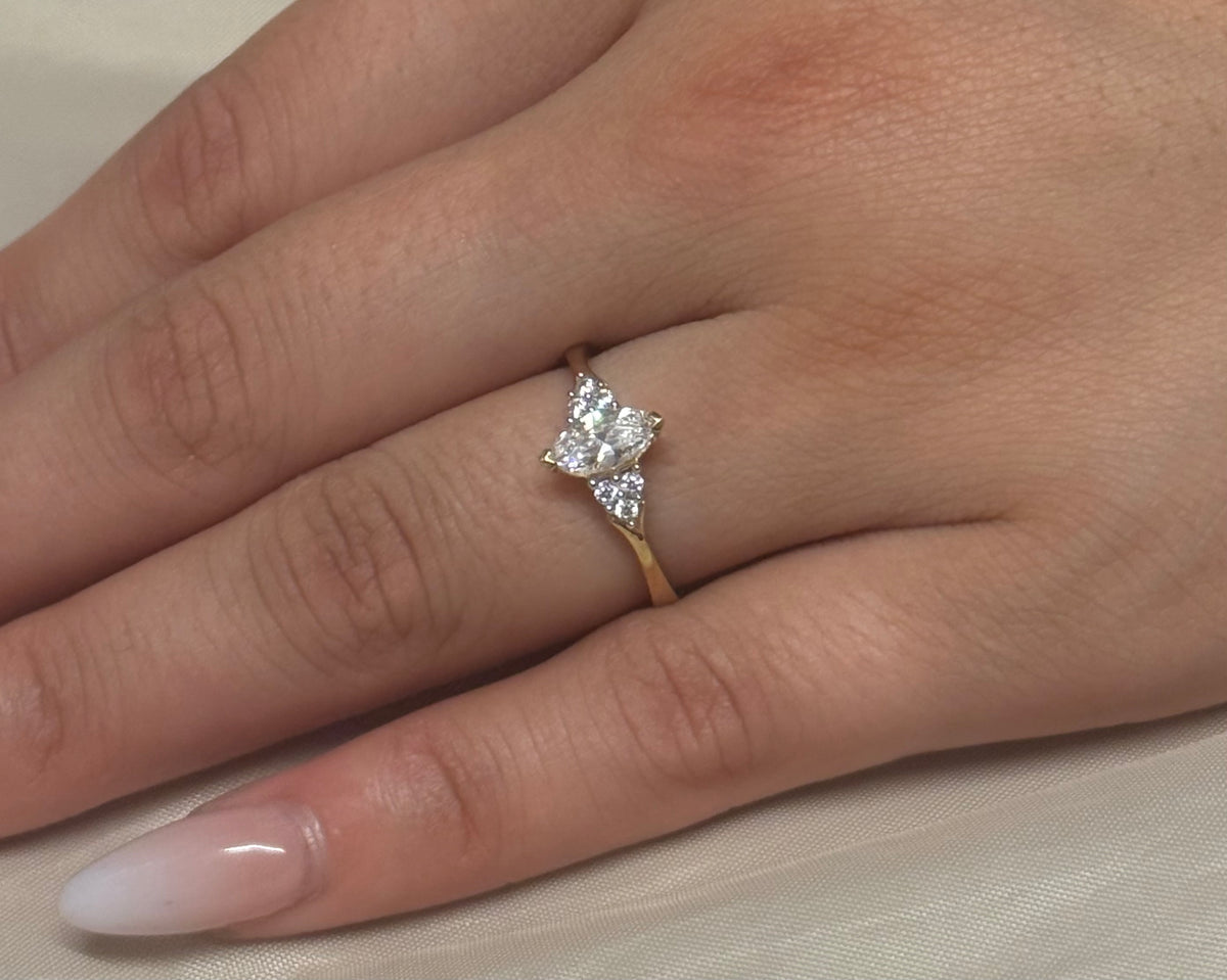 9K Yellow Gold CZ Marquise with Cluster Side Stones