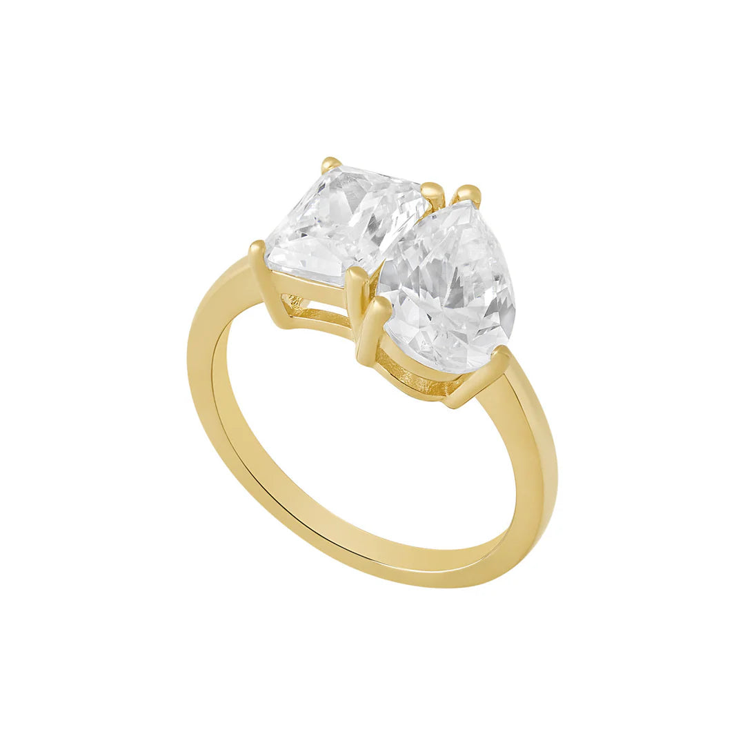 Gold Plated Toi & Moi Style Dress Ring