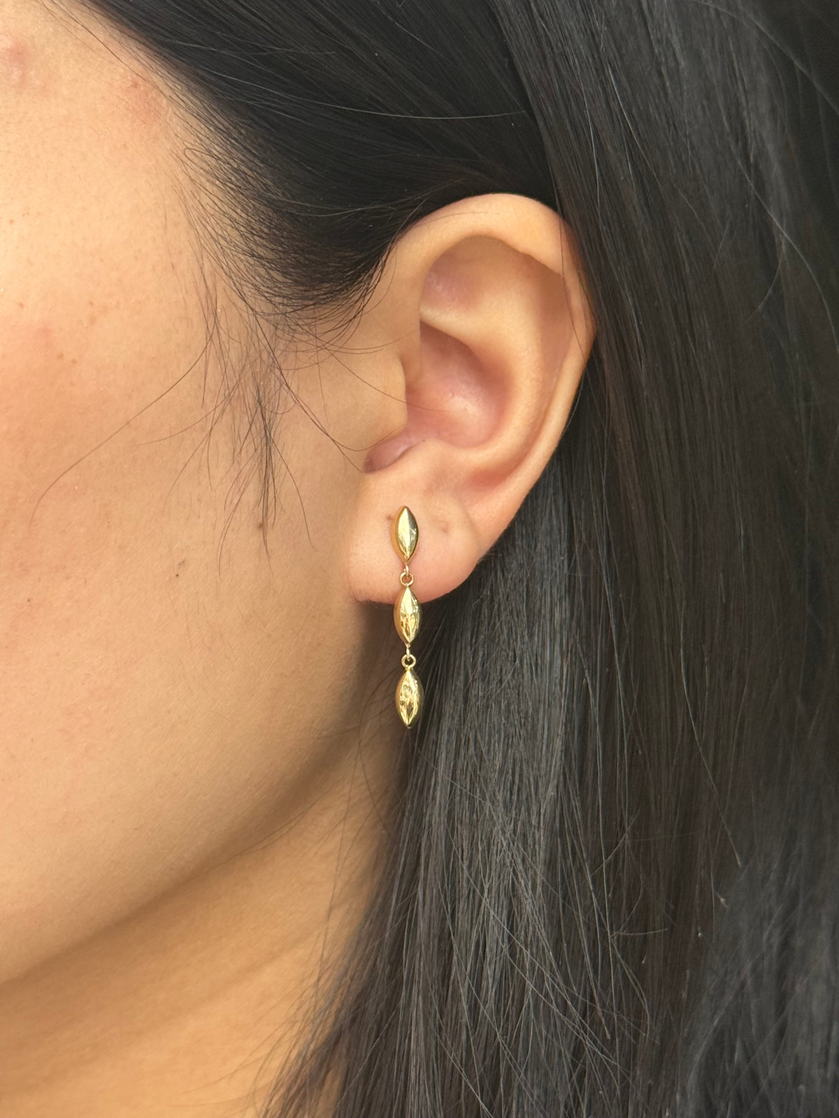 9ct Yellow Gold Three Oval Link Drop Earrings