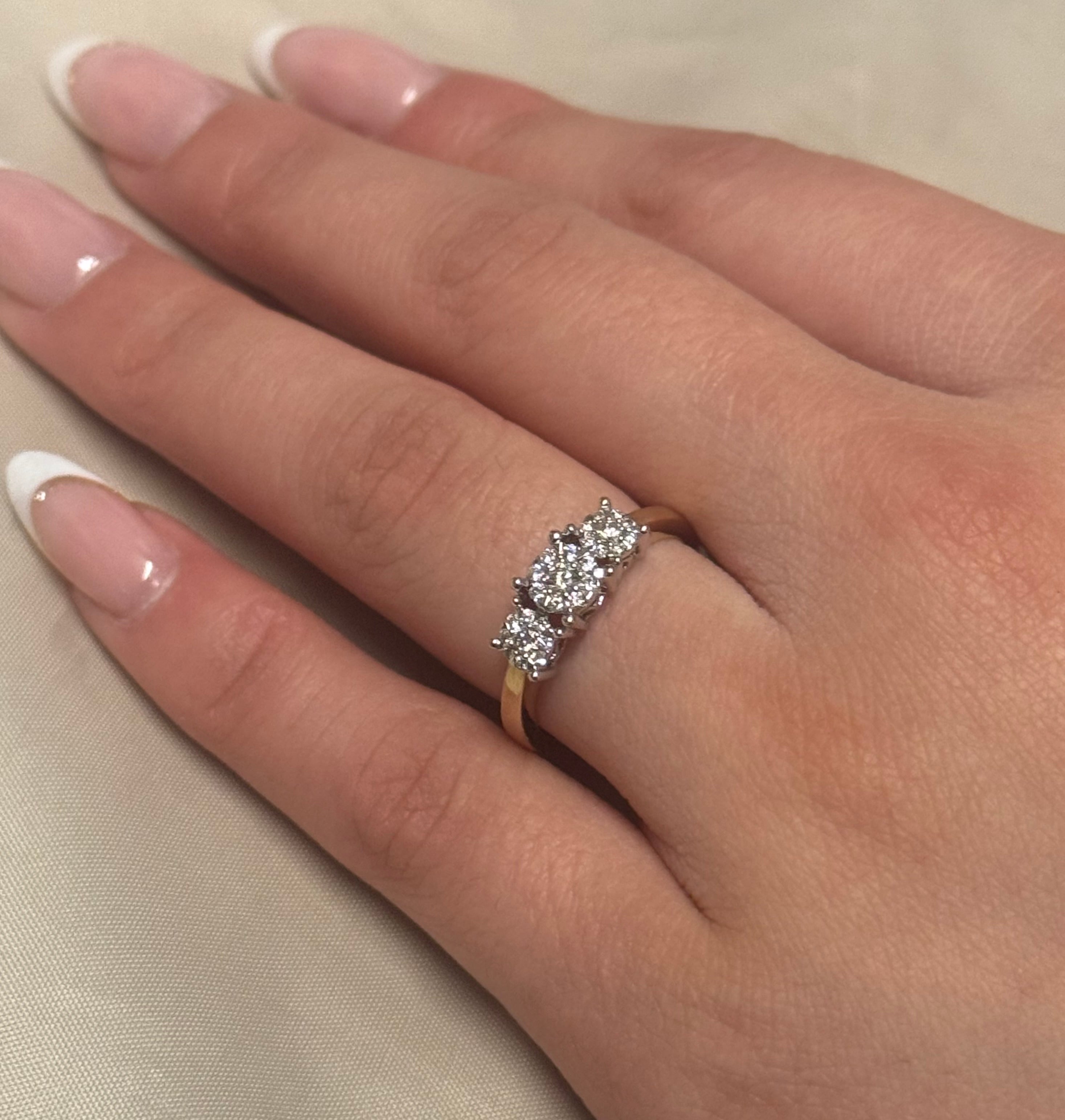 9K Yellow Gold Three Stone Diamond Illusion Ring