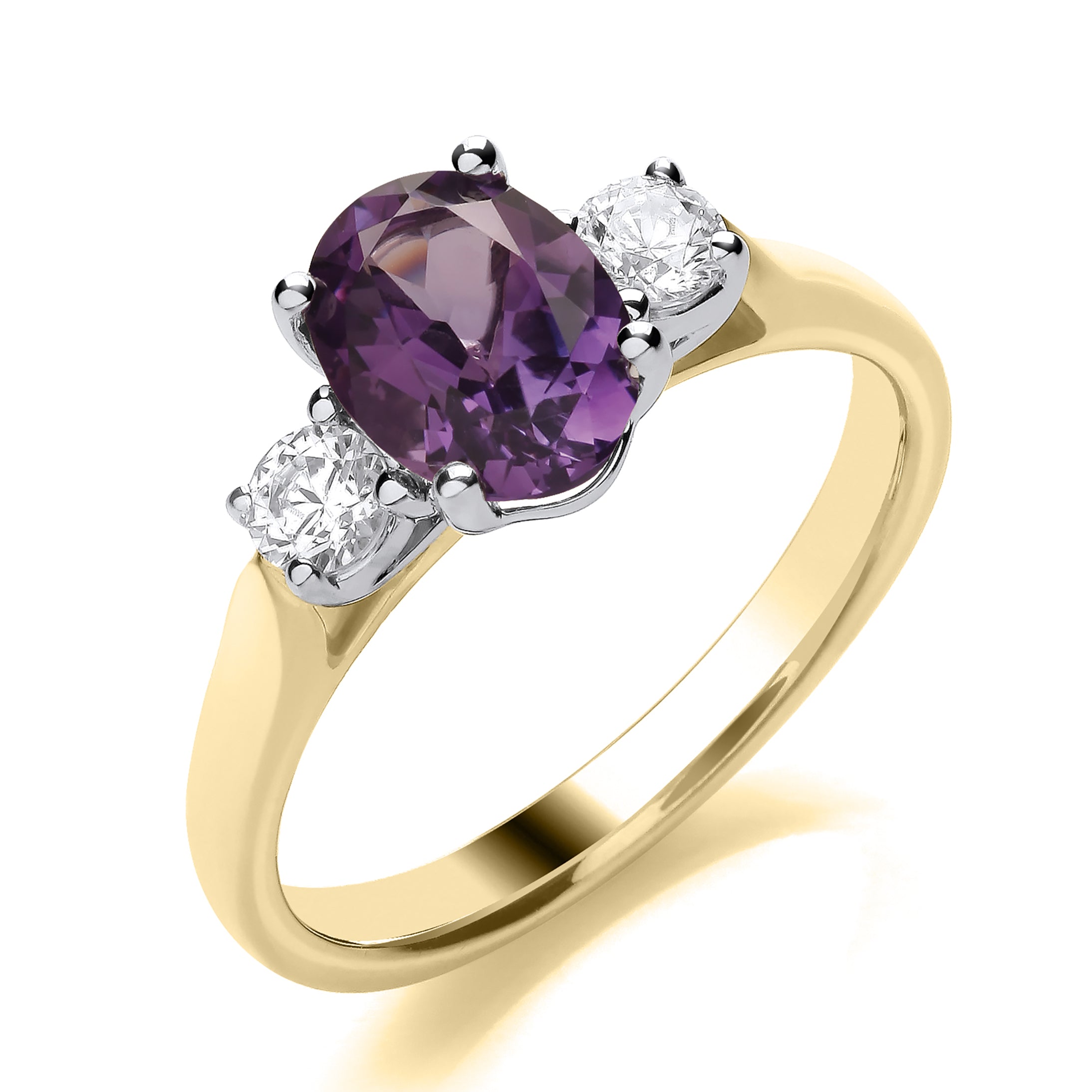 9ct Yellow Gold Amethyst & Diamond Ring