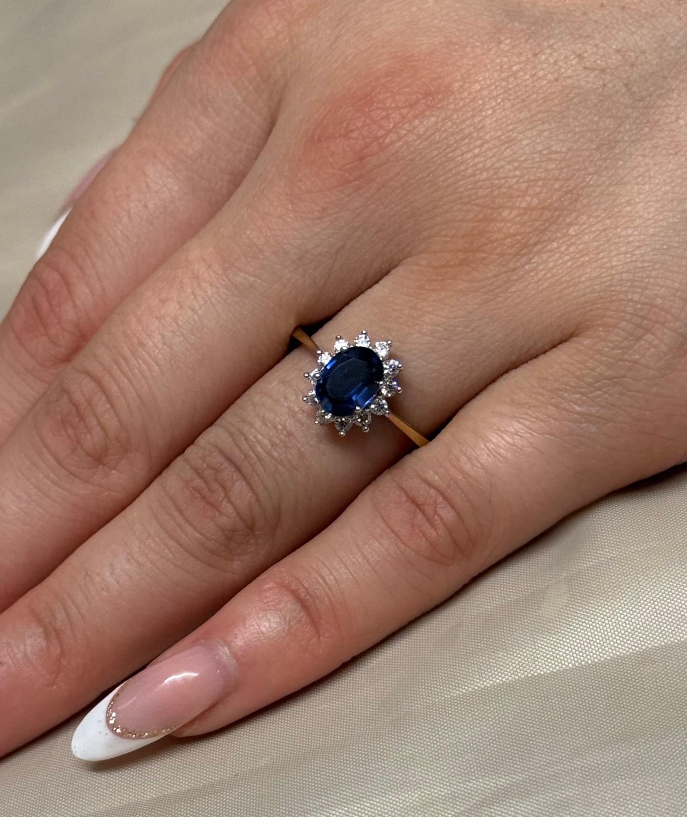 9K Yellow Gold Blue Stone CZ Cluster Ring