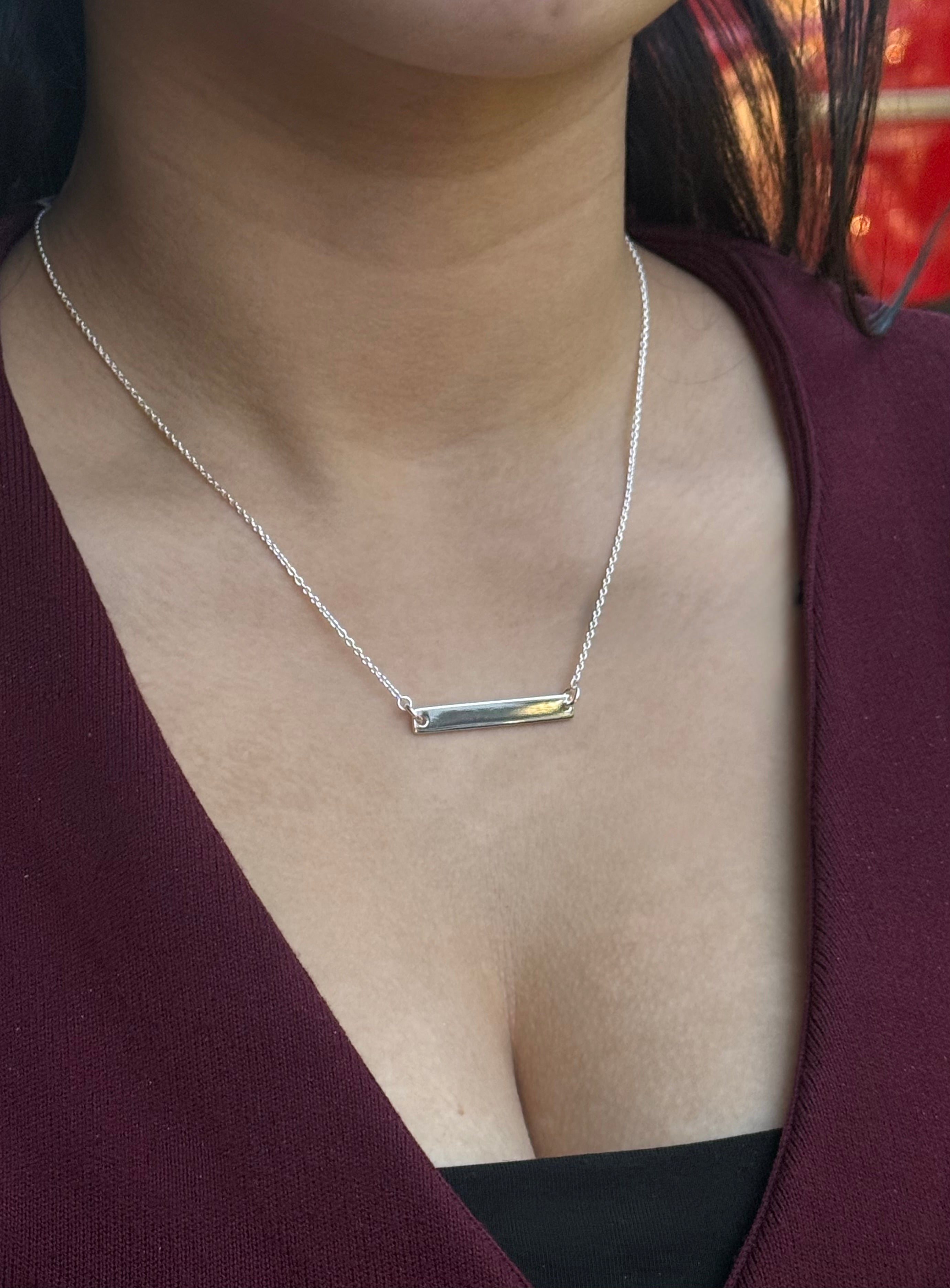 Sterling Silver Engravable Horizontal Bar Necklace