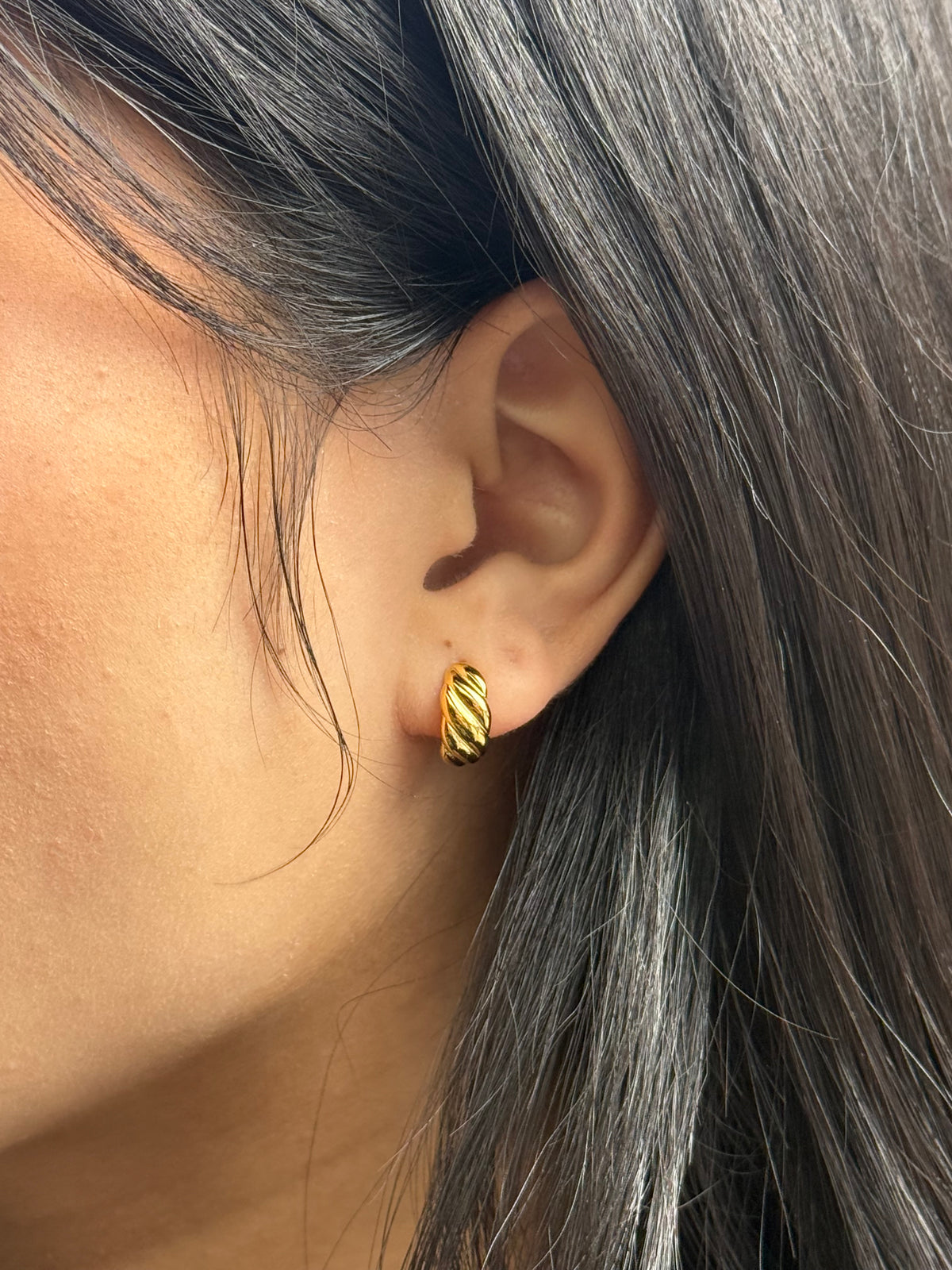 Gold Plated Sterling Silver Croissant Half Hoop Earrings