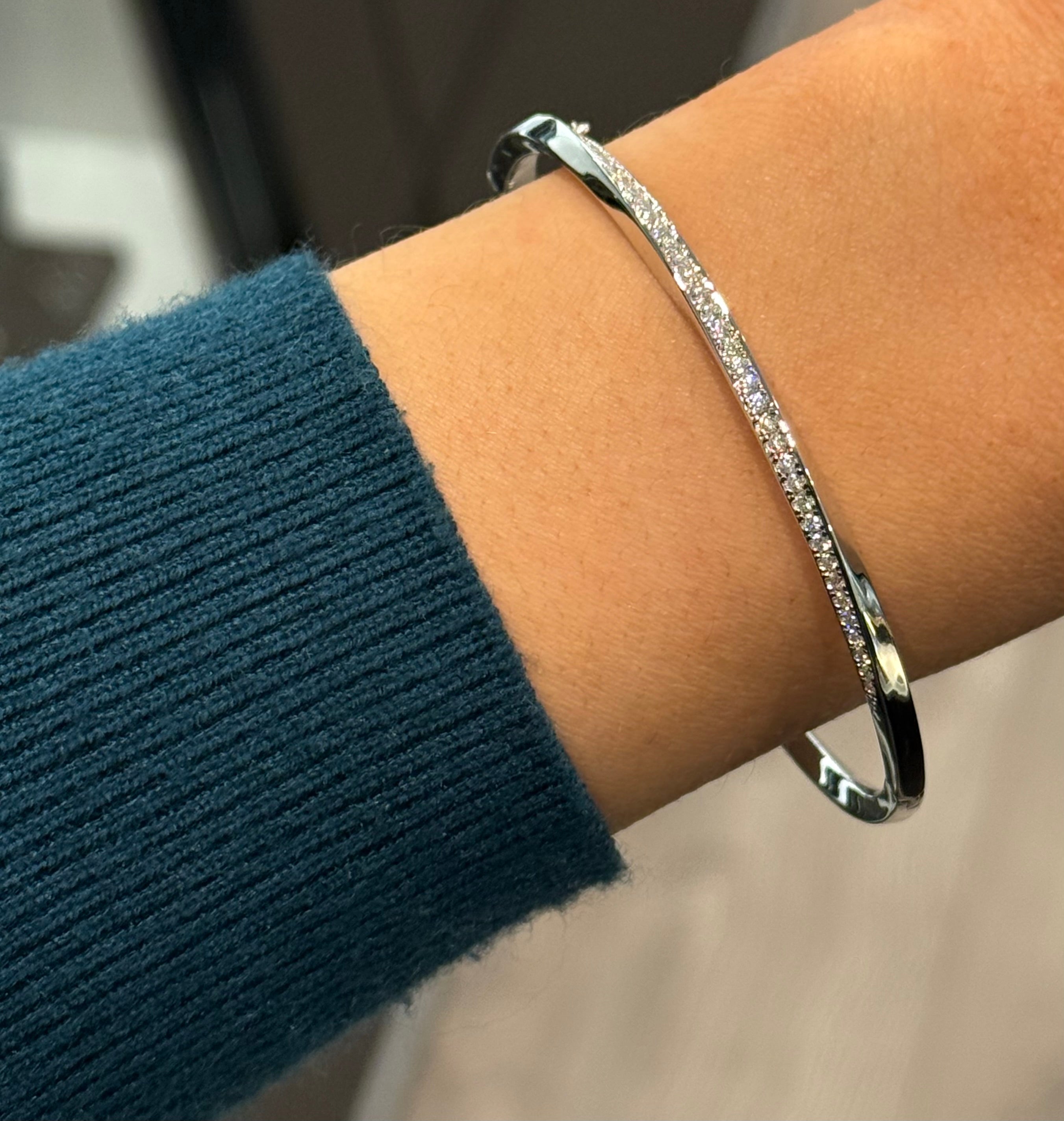 Sterling Silver Cz Twist Bangle