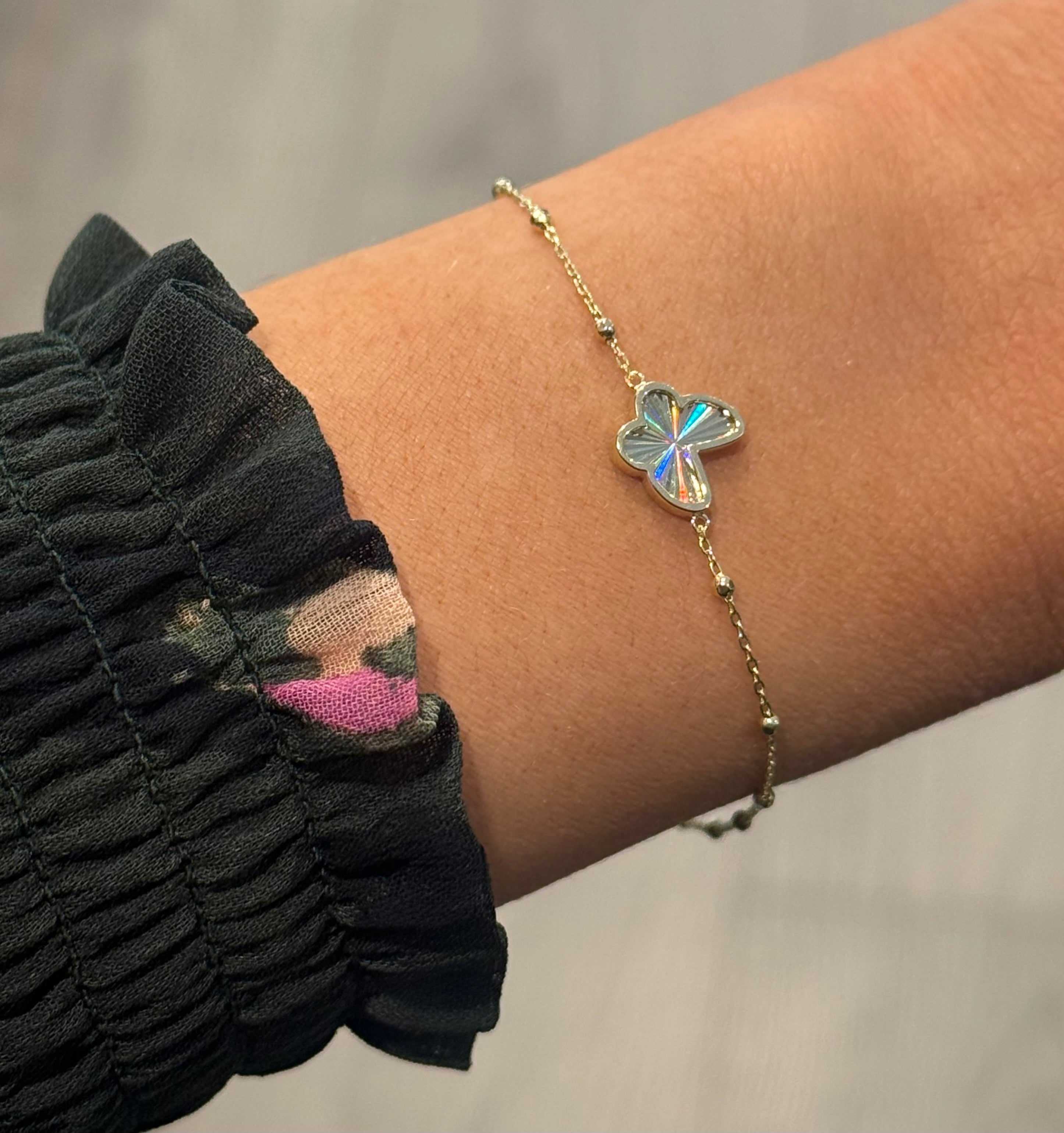 9ct Yellow Gold Rainbow Butterfly Beaded Bracelet