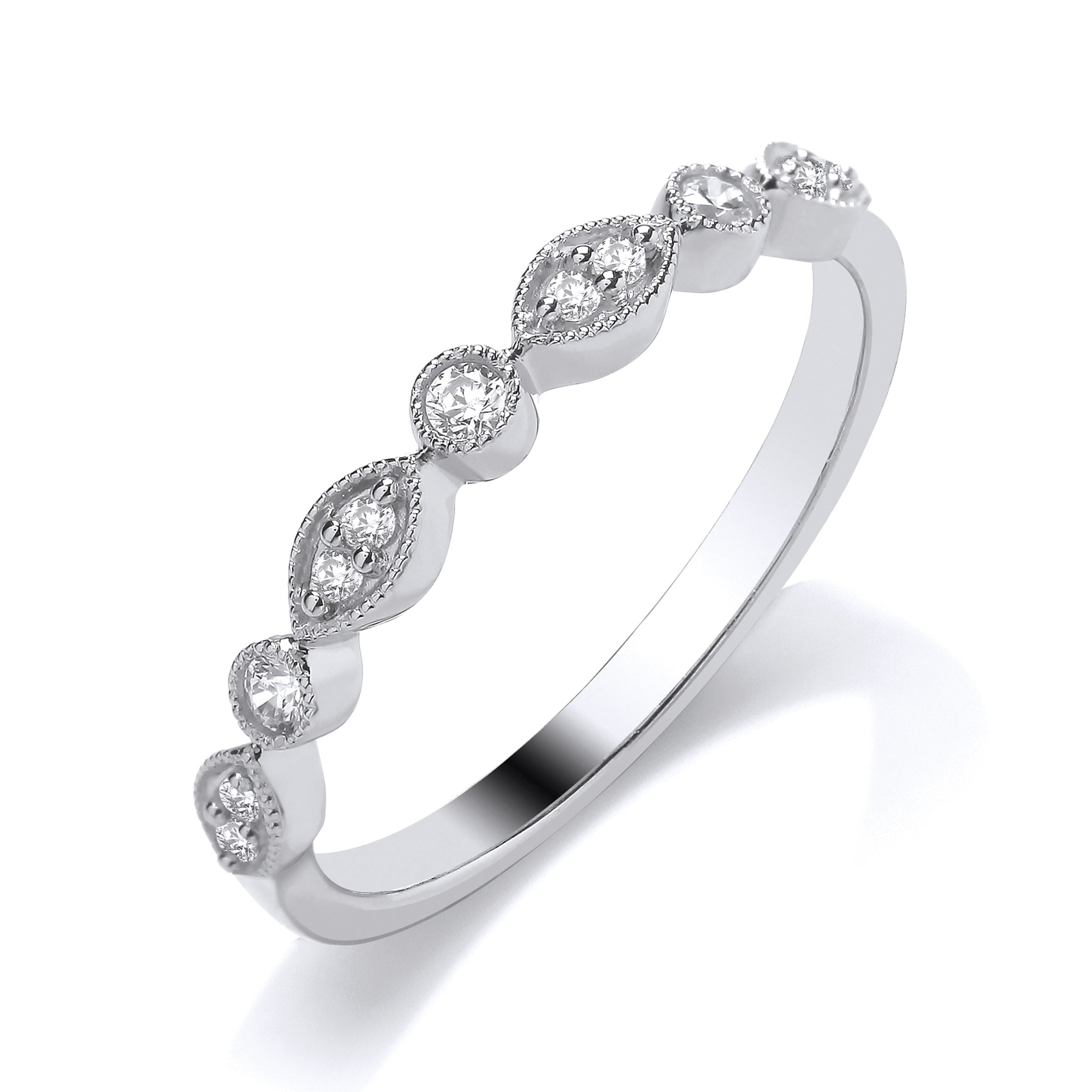 18ct White Gold Marquise & Brilliant Grain Set Diamond Band