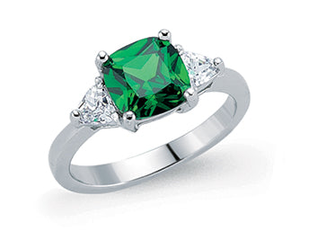 Sterling Silver Green Cz Cushion Dress Ring