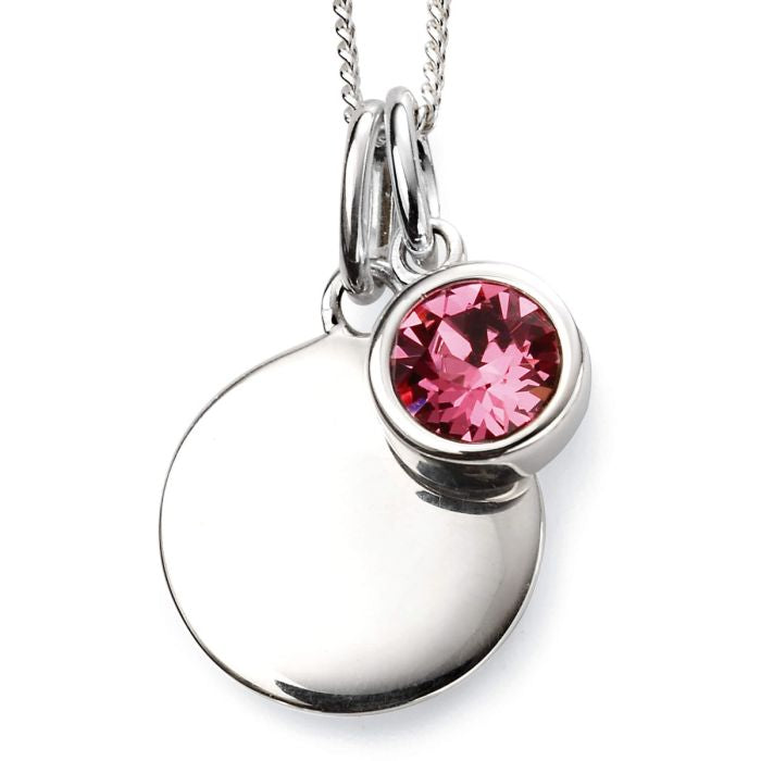 Sterling Silver October Birthstone Disc Pendant