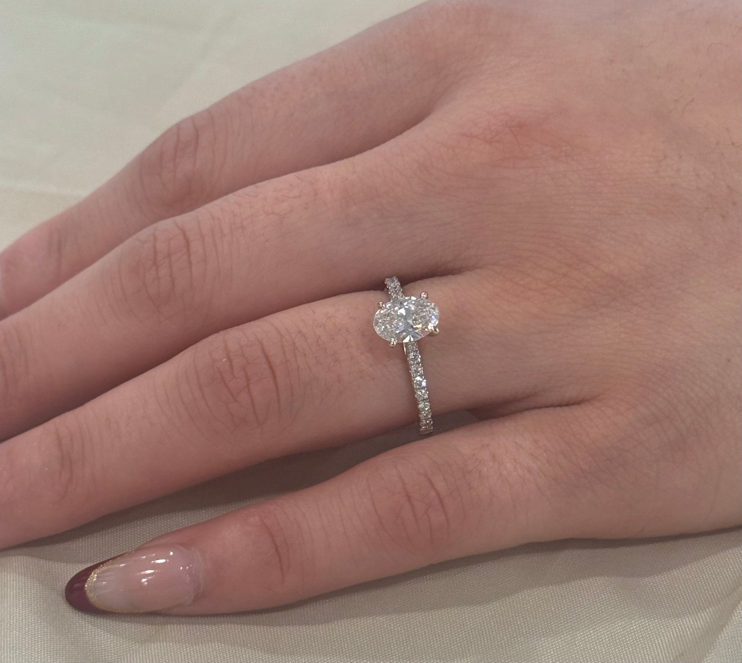 18K White Gold 1ct Oval Laboratory Grown Diamond Solitaire with Diamond Band