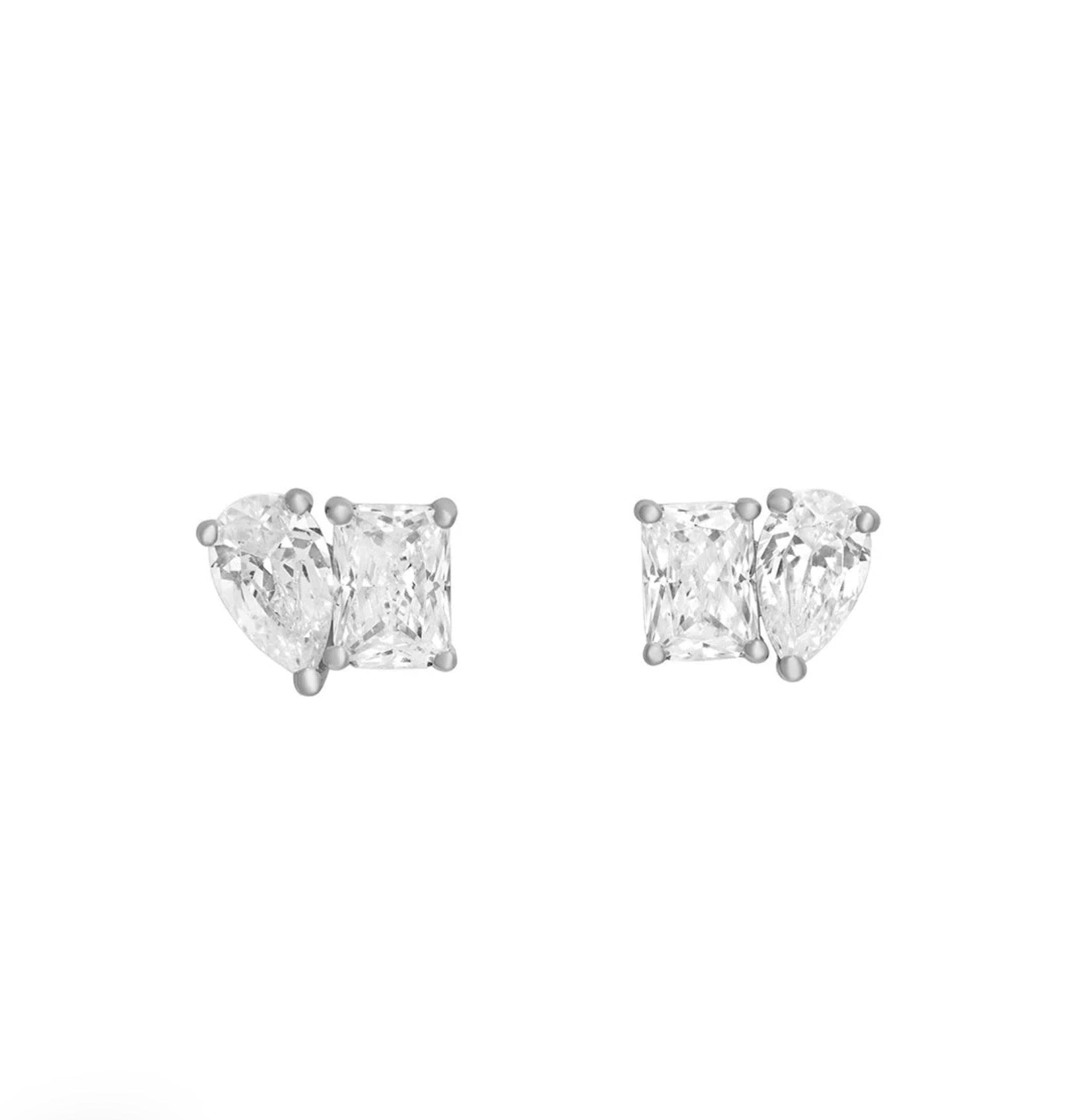 Sterling Silver CZ Moi & Toi Stud Earrings