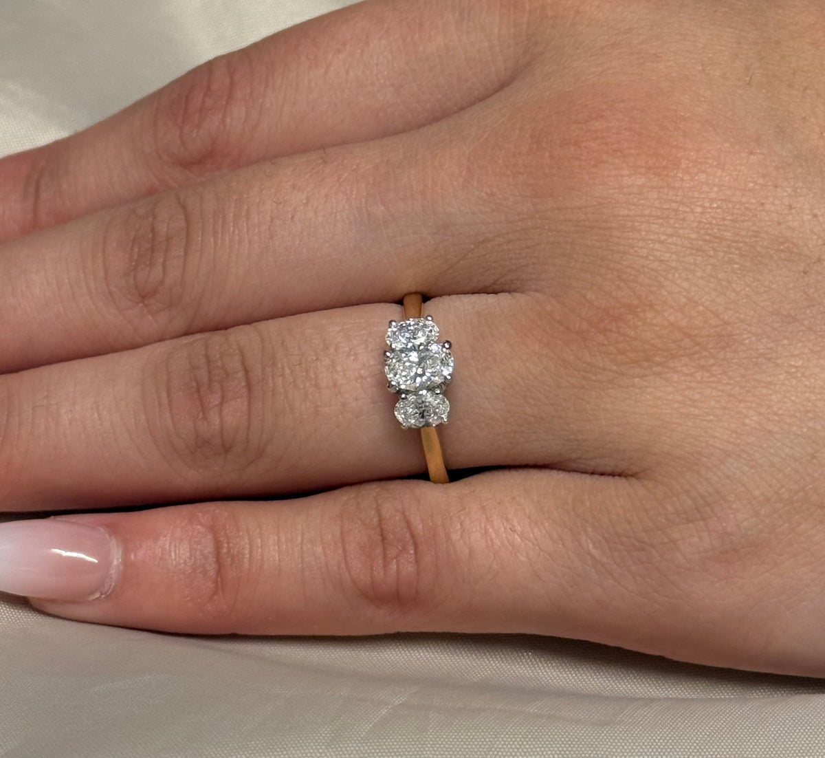18K Yellow Gold 1.09ct Laboratory Grown Oval 3 Stone Ring