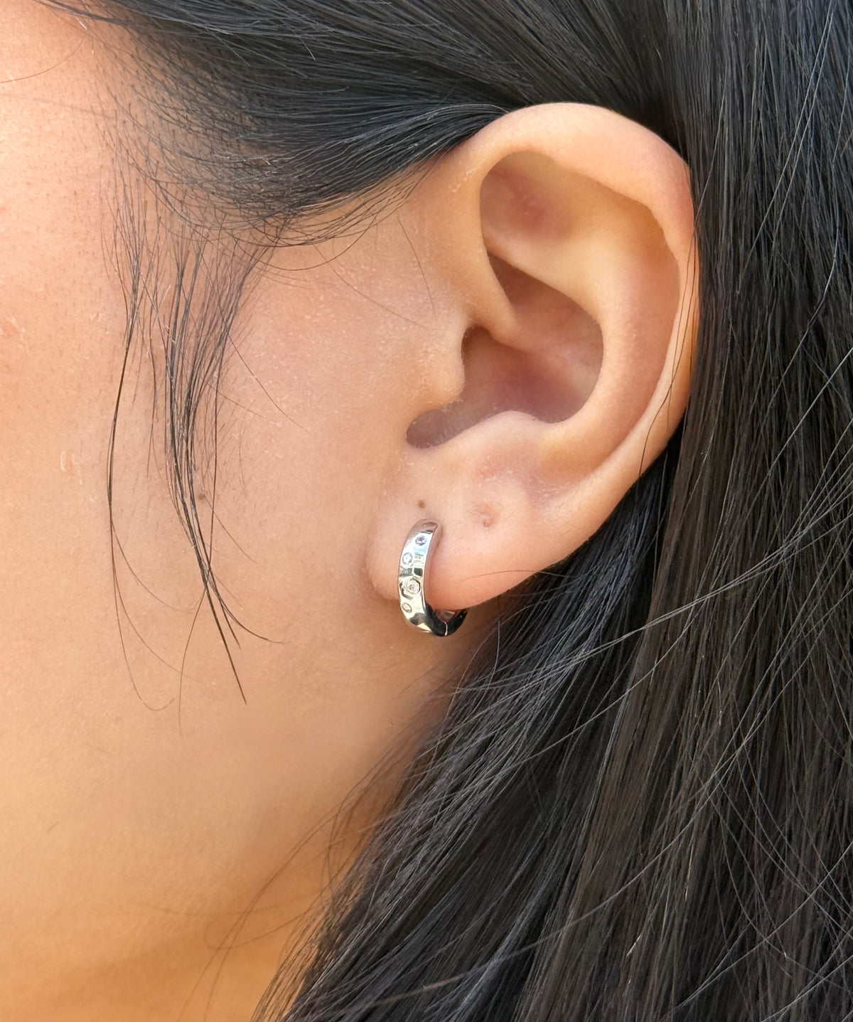 Sterling Silver Scattered Inset Cz Hoops