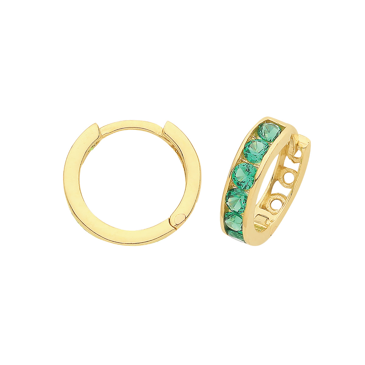9ct Yellow Gold Green Cz Hoops