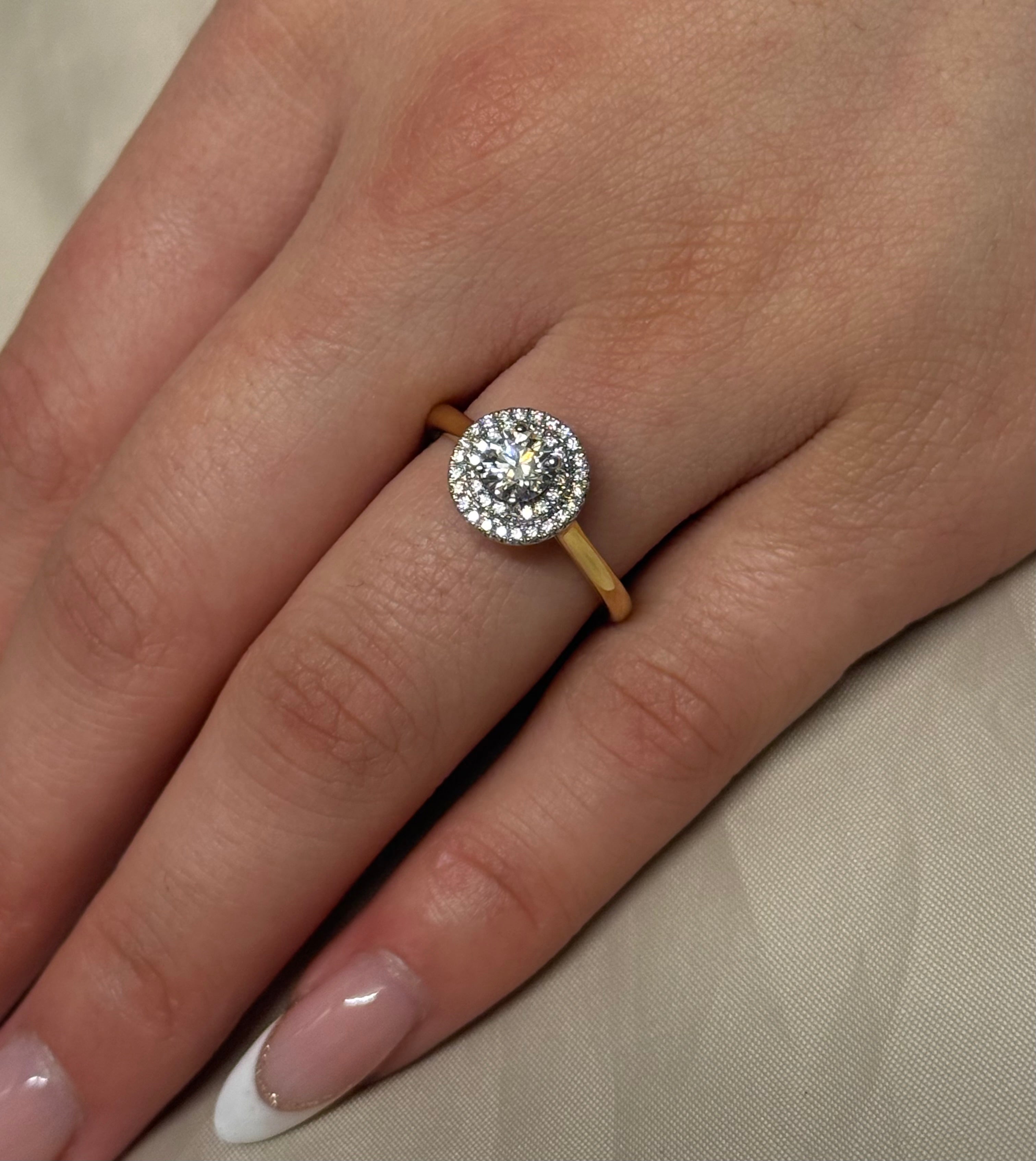 18K Yellow Gold Round Double Halo Diamond Ring