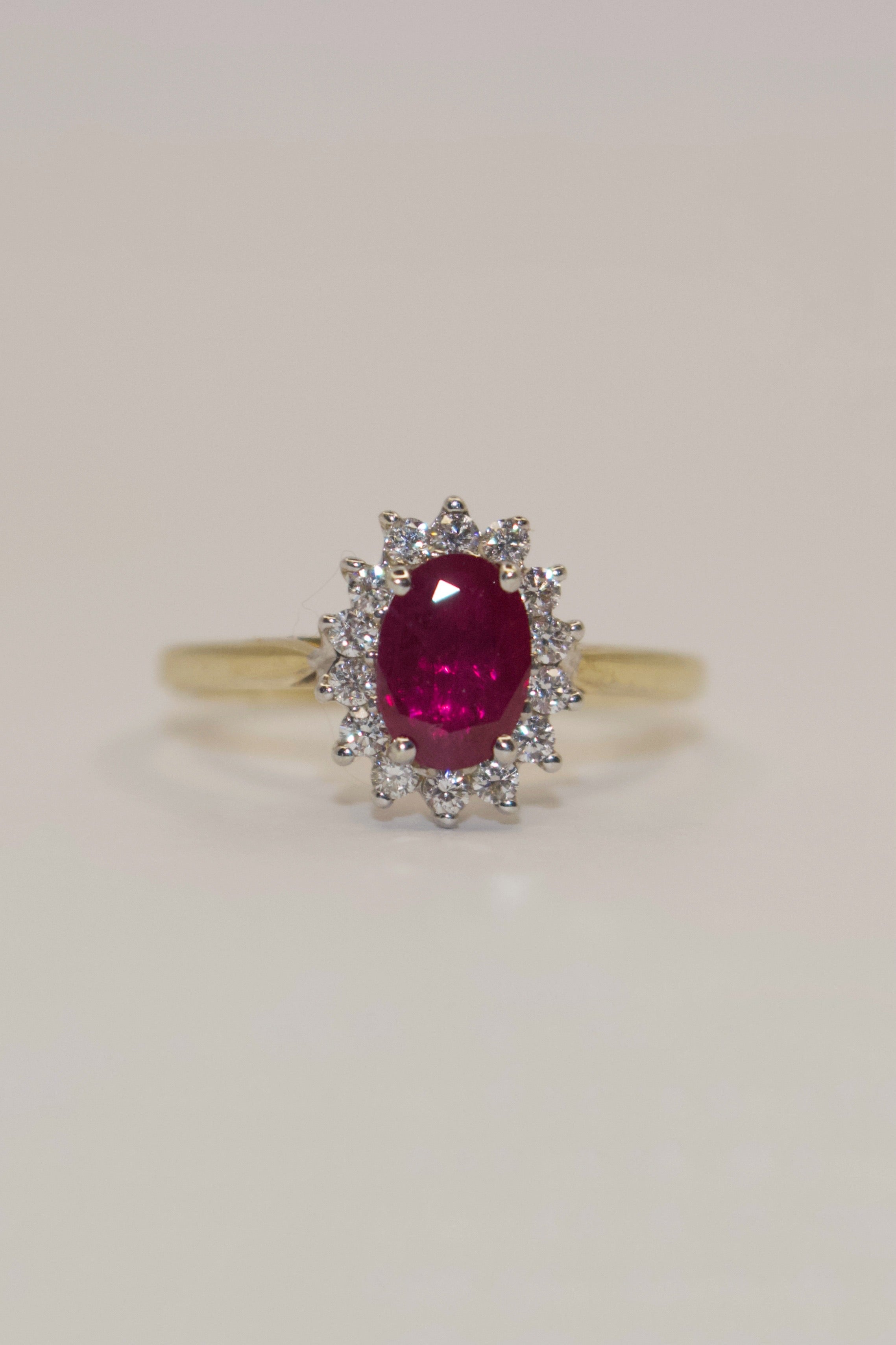 9K Yellow Gold Ruby and Diamond Cluster Ring