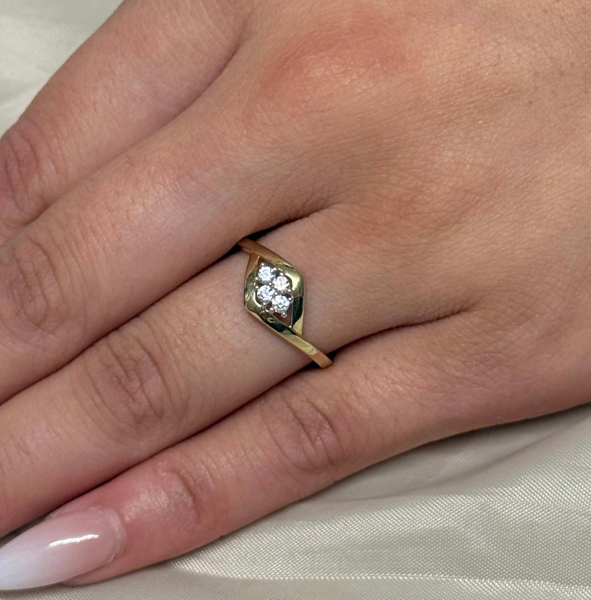 9K Yellow Gold Diamond Shaped Four Stone Cluster Ring