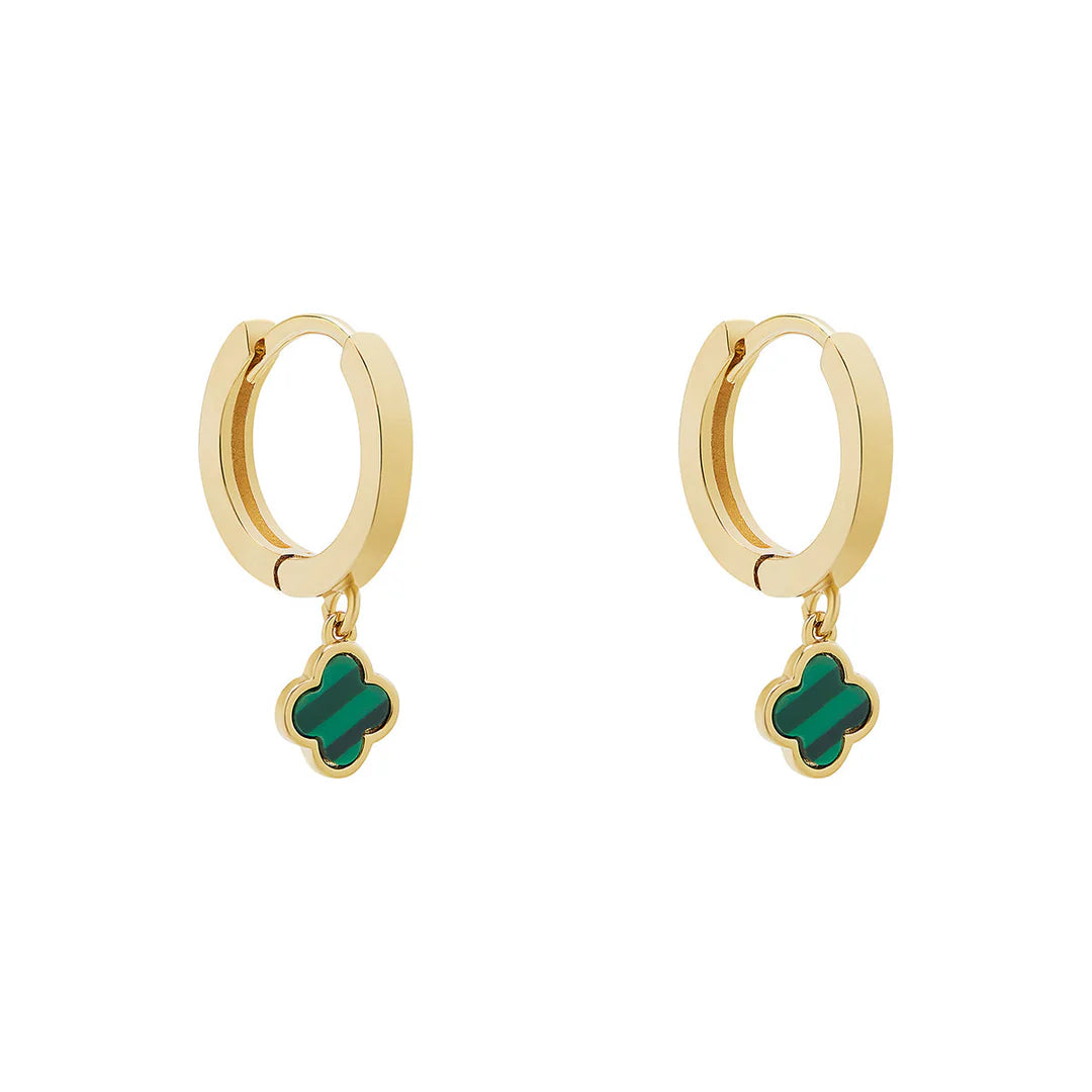 Gold Plated Sterling Silver Malachite Clover Hoops