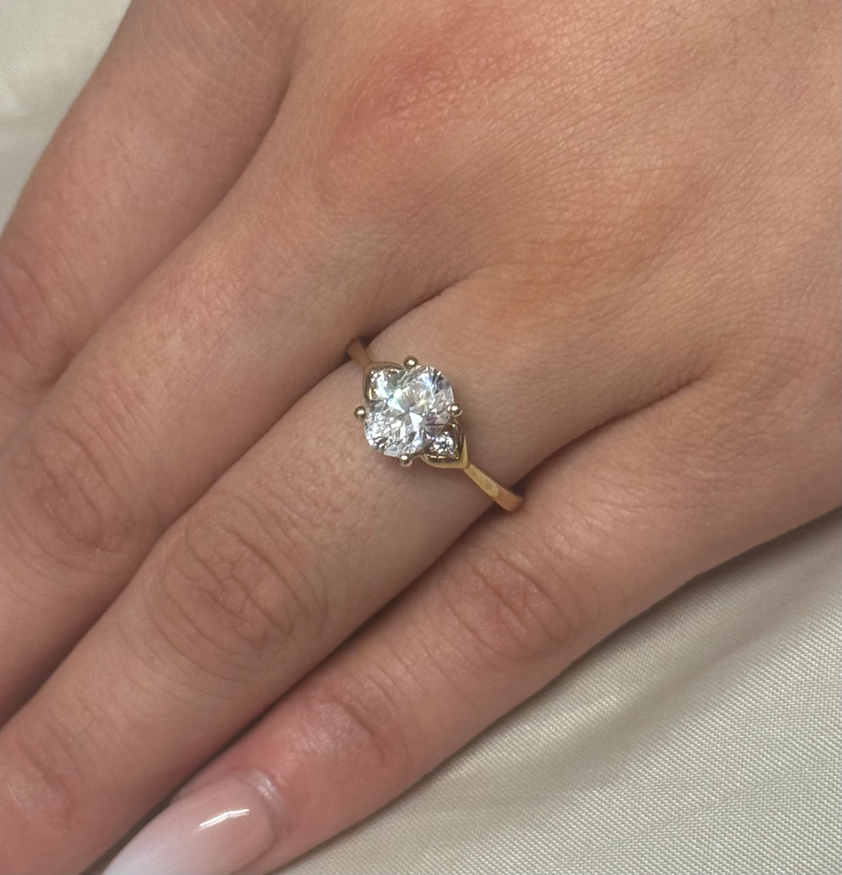 9K Yellow Gold Cz Oval Three Stone with Split Setting