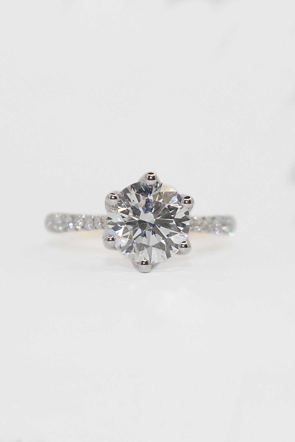 9K Yellow Gold 2.29ct Laboratory Grown 6 Claw Solitaire Ring with Diamond Band