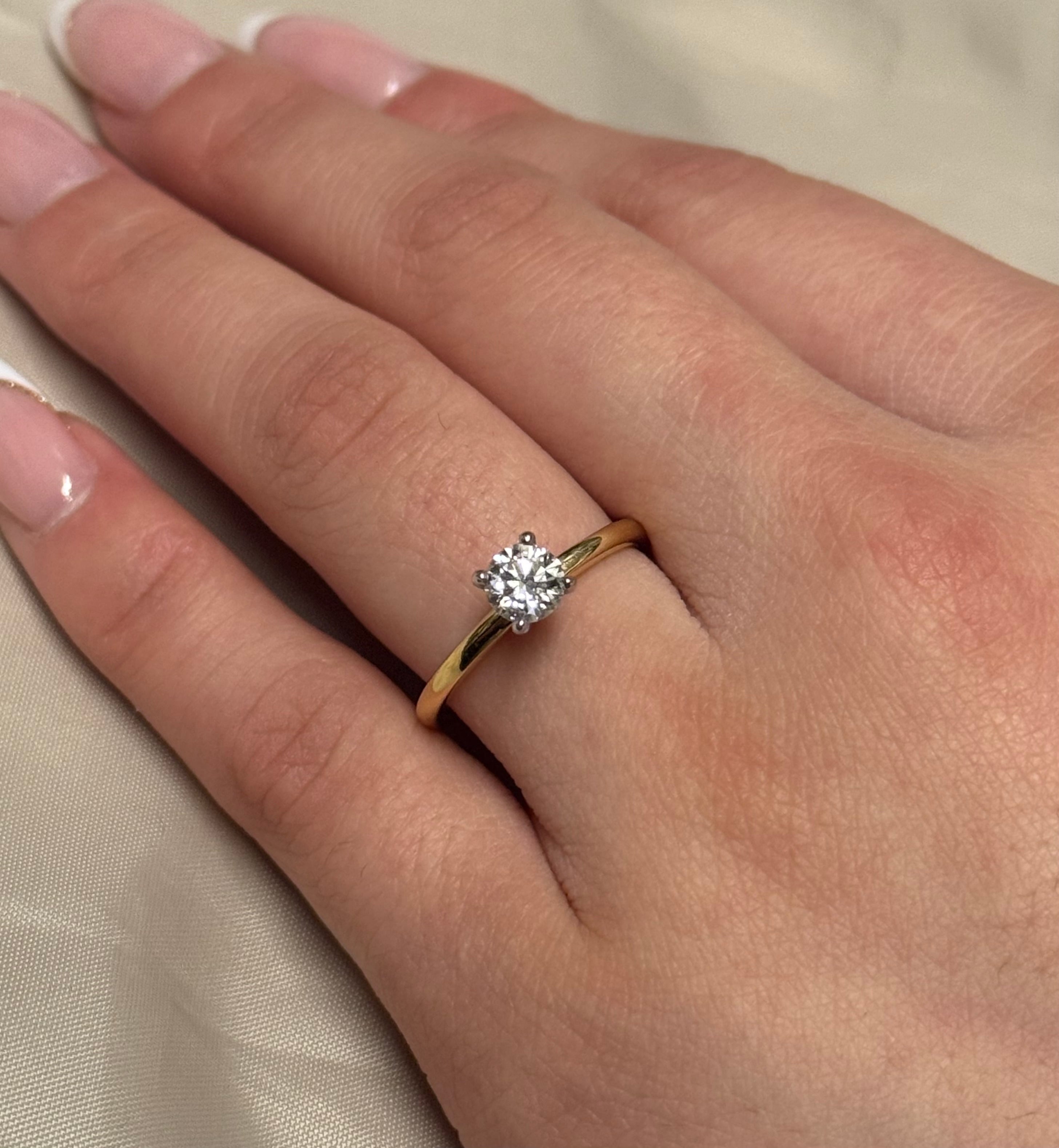 18K Yellow Gold Brilliant Cut Diamond Solitaire with Hidden Halo