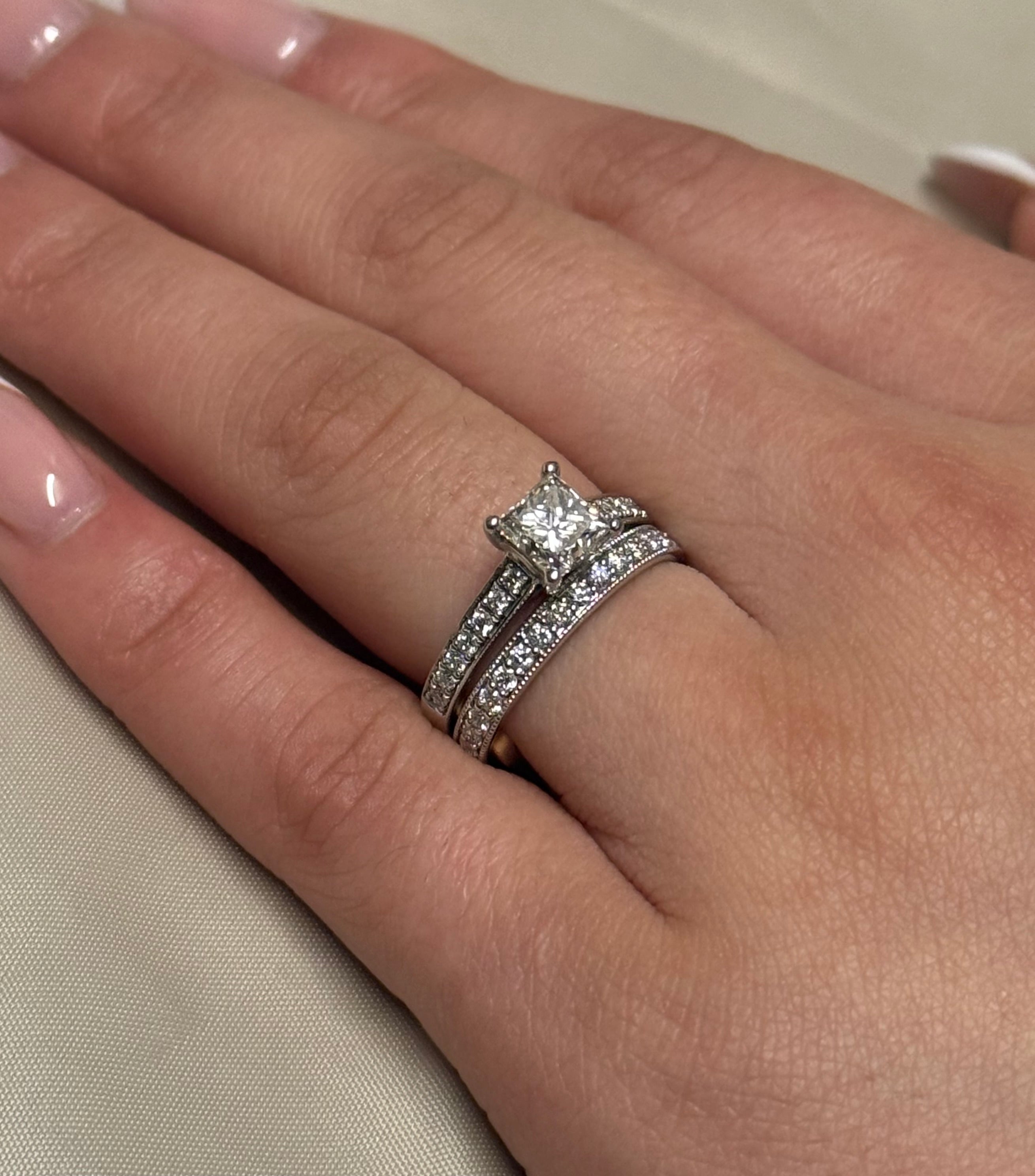 18K White Gold 1.12ct Princess Cut with Diamond Band