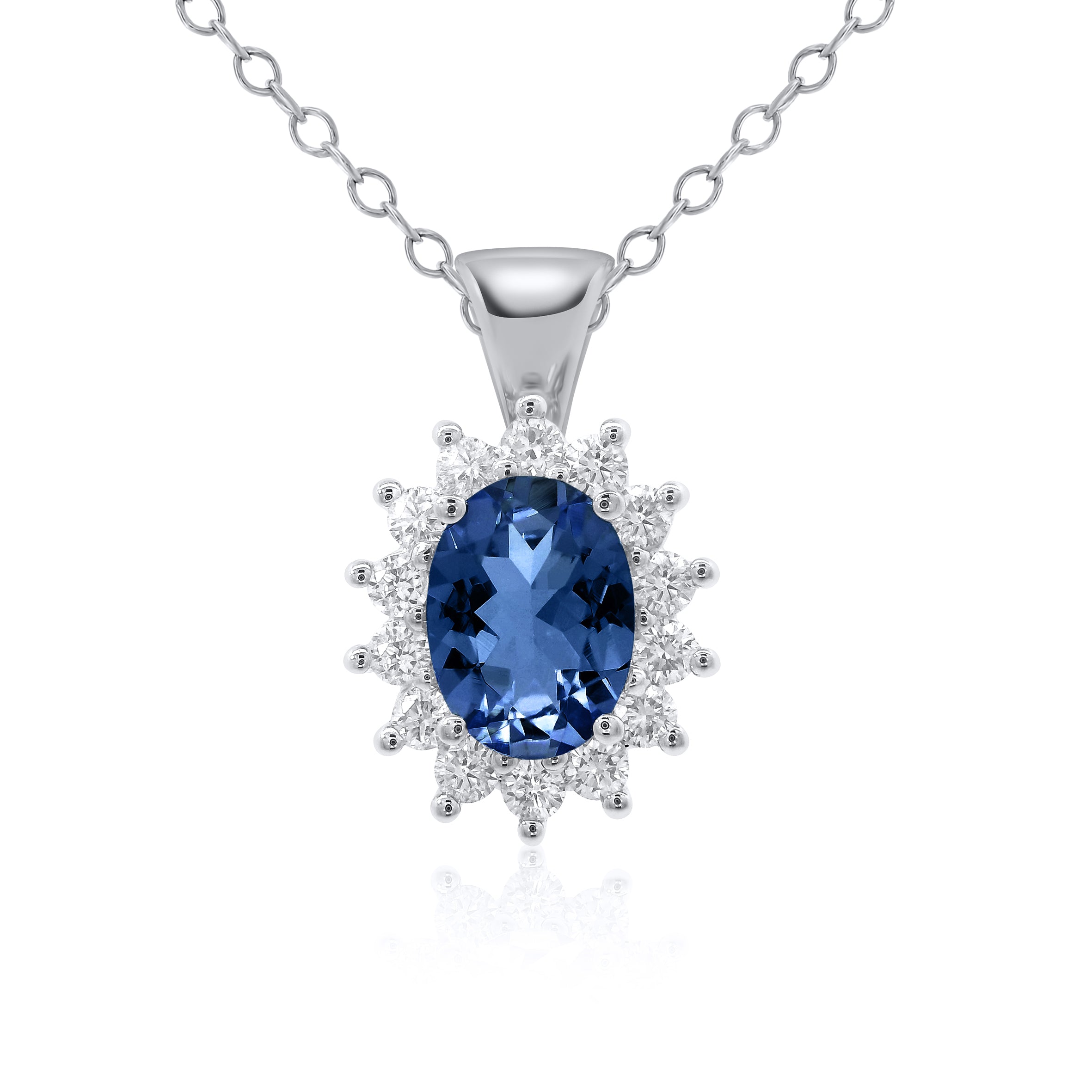 9ct White Gold Sapphire & Diamond Cluster Pendant