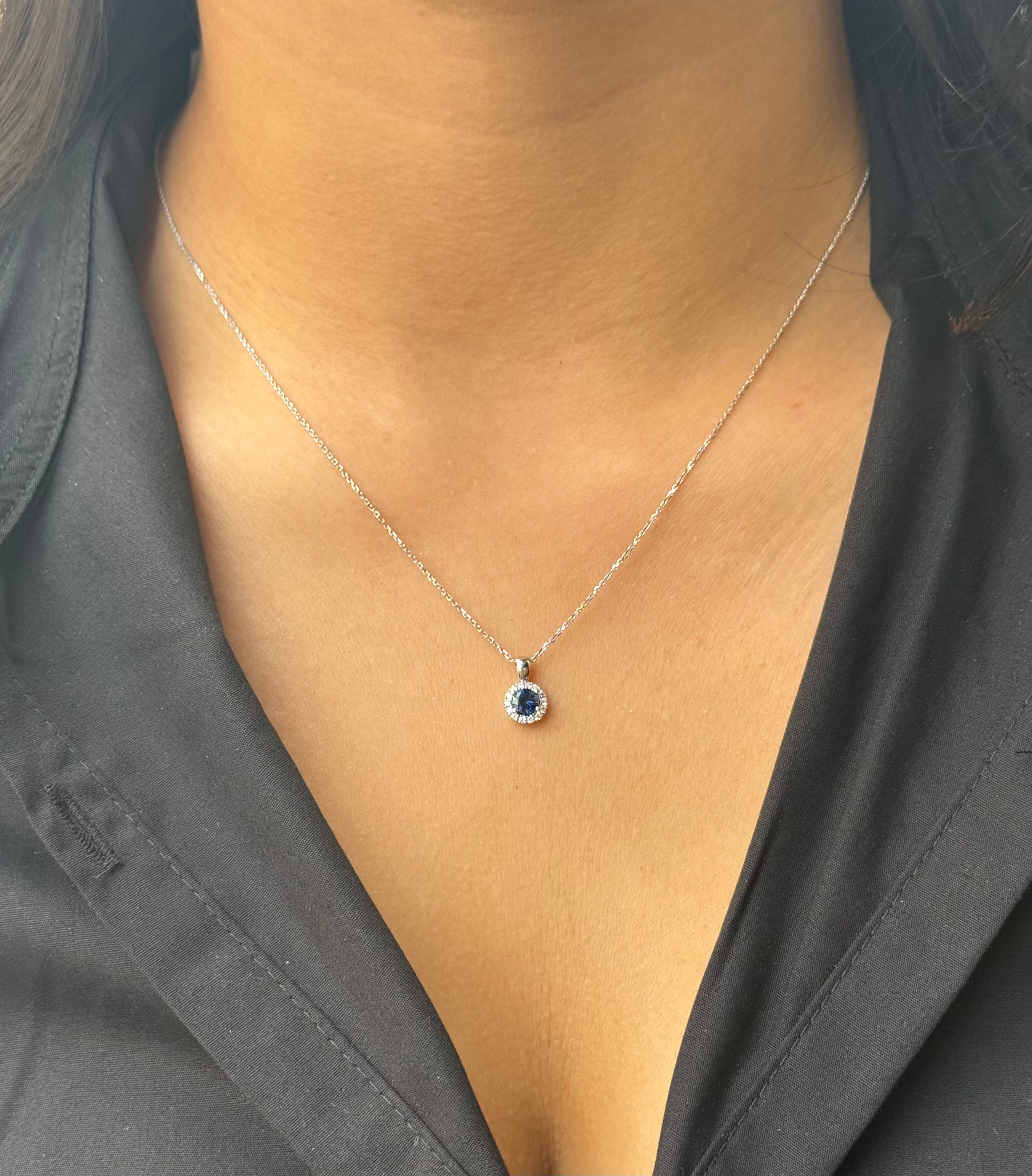 9ct White Gold Sapphire & Diamond Halo Pendant