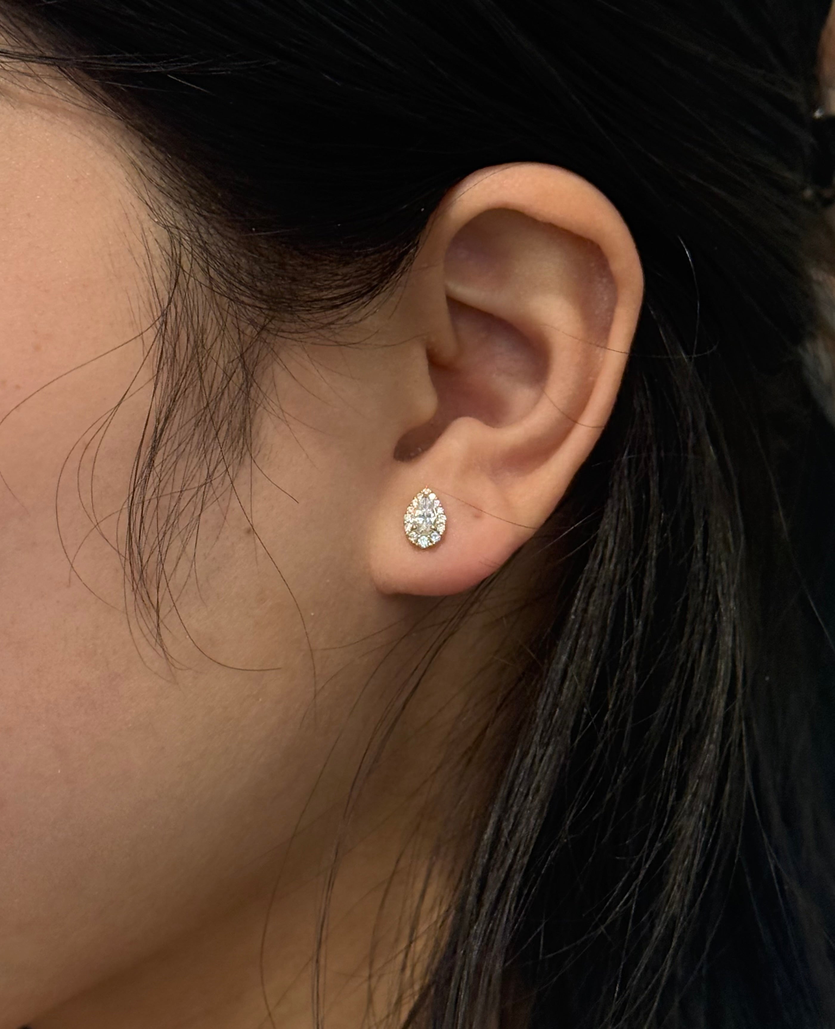 9ct Yellow Gold Dainty Pear Halo Earrings