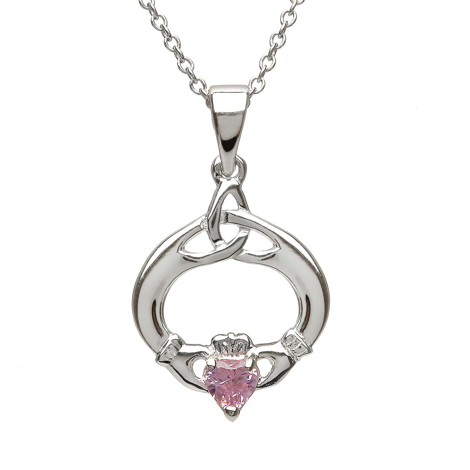 Sterling Silver October Birthstone Claddagh Pendant