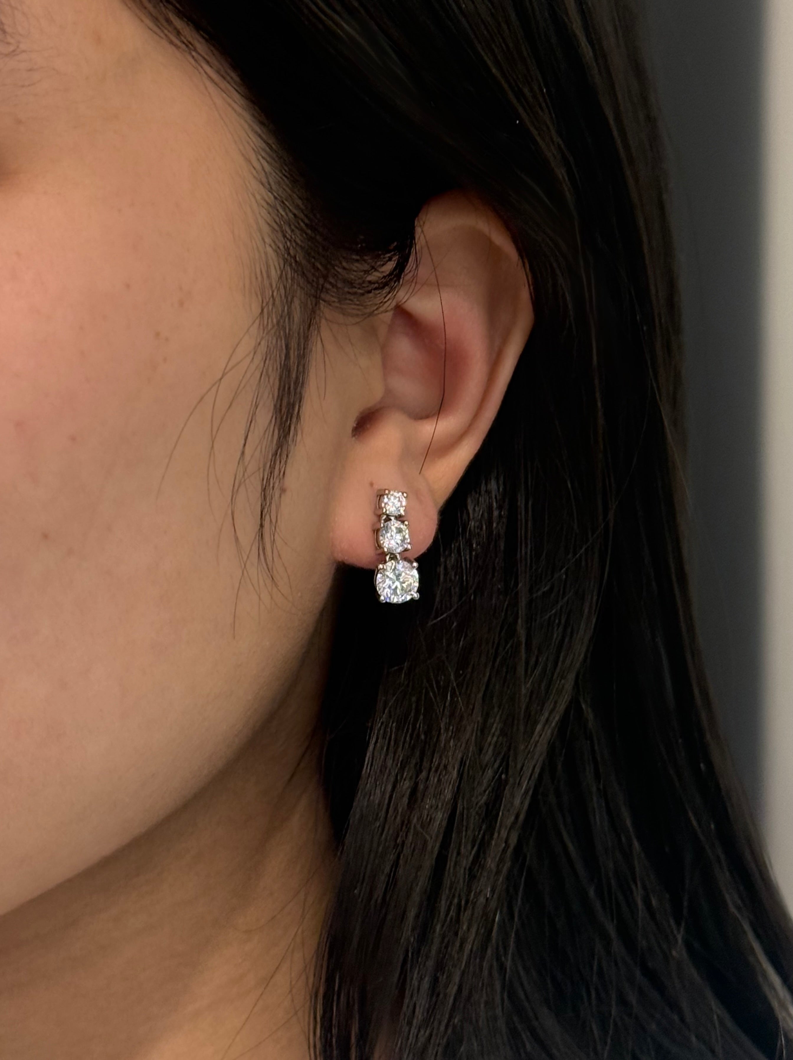 Sterling Silver Triple Cubic Zirconia Drop Earrings