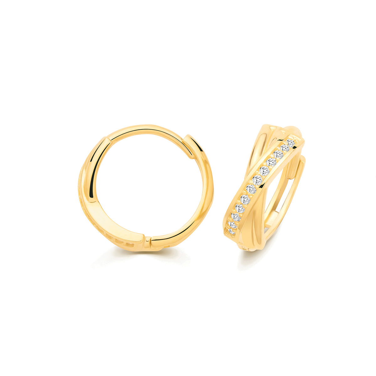 9ct Yellow Gold Cz Crossover Hoops