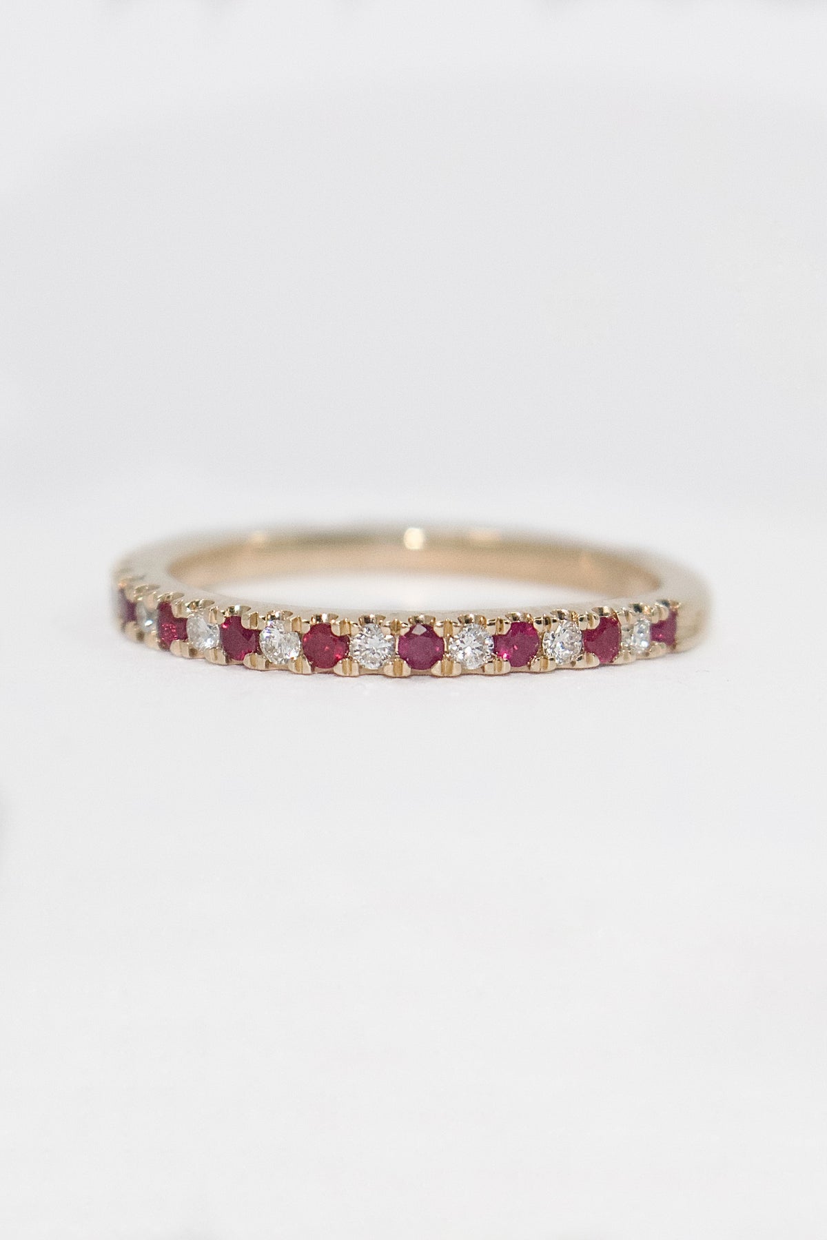 9K Yellow Gold Ruby and Diamond Claw Set Band
