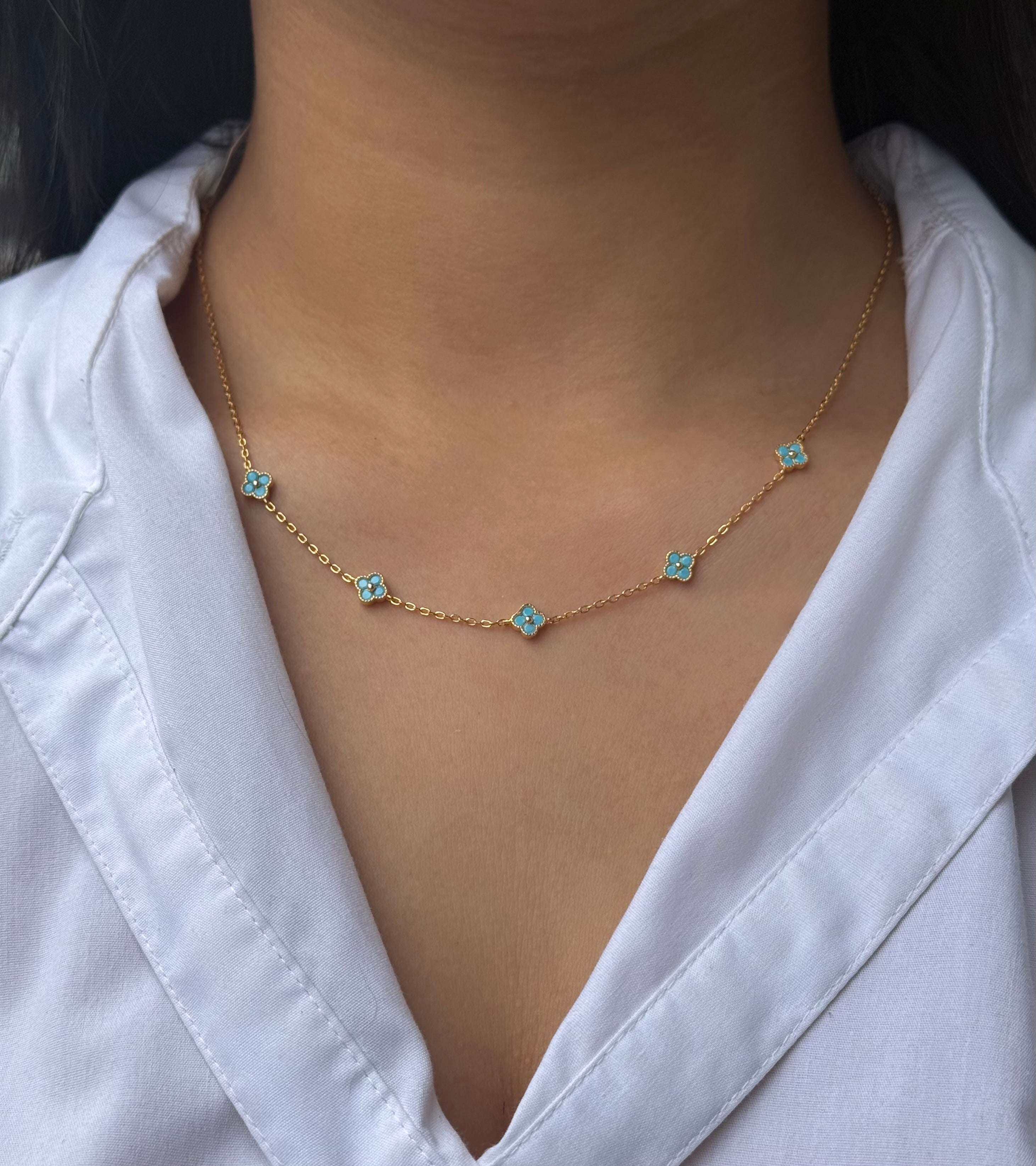 Gold Plated Sterling Silver Turquoise Clover Necklace