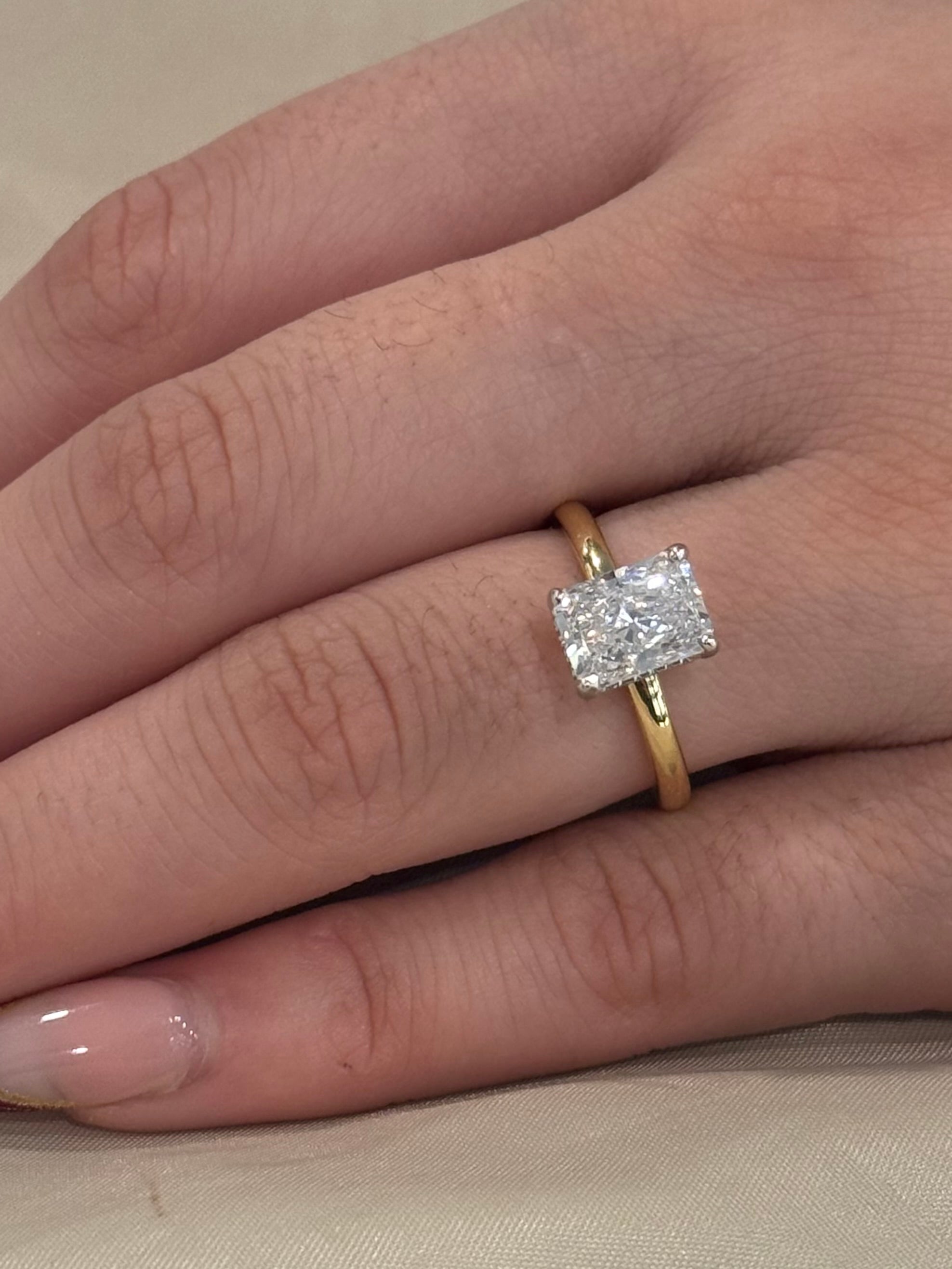 18K Yellow Gold 2ct Radiant Laboratory Grown Diamond Solitaire with Hidden Halo