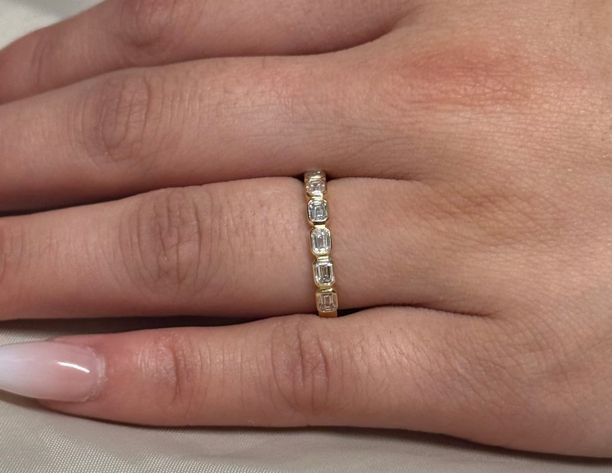 18K Yellow Gold 74pt Emerald Cut Bezel Band