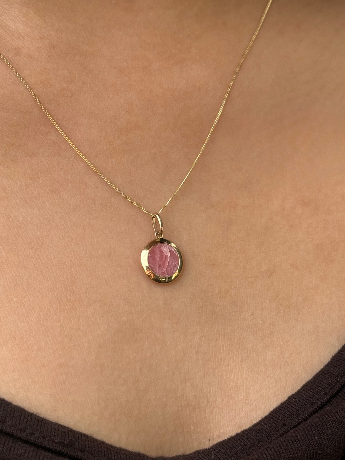 9ct Yellow Gold Pink Stone Pendant