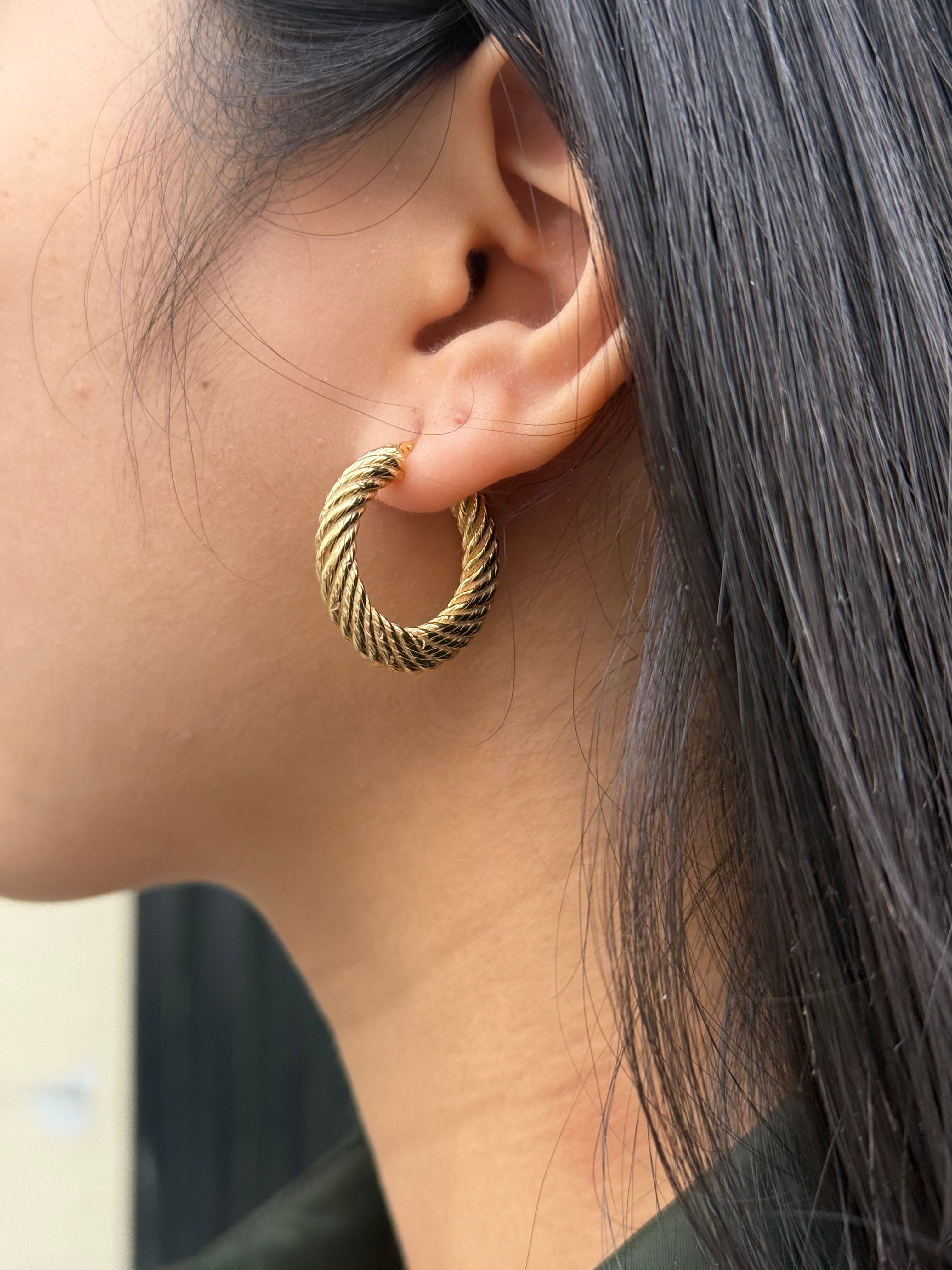 Gold Plated Sterling Silver Large Roped Hoop Earrings