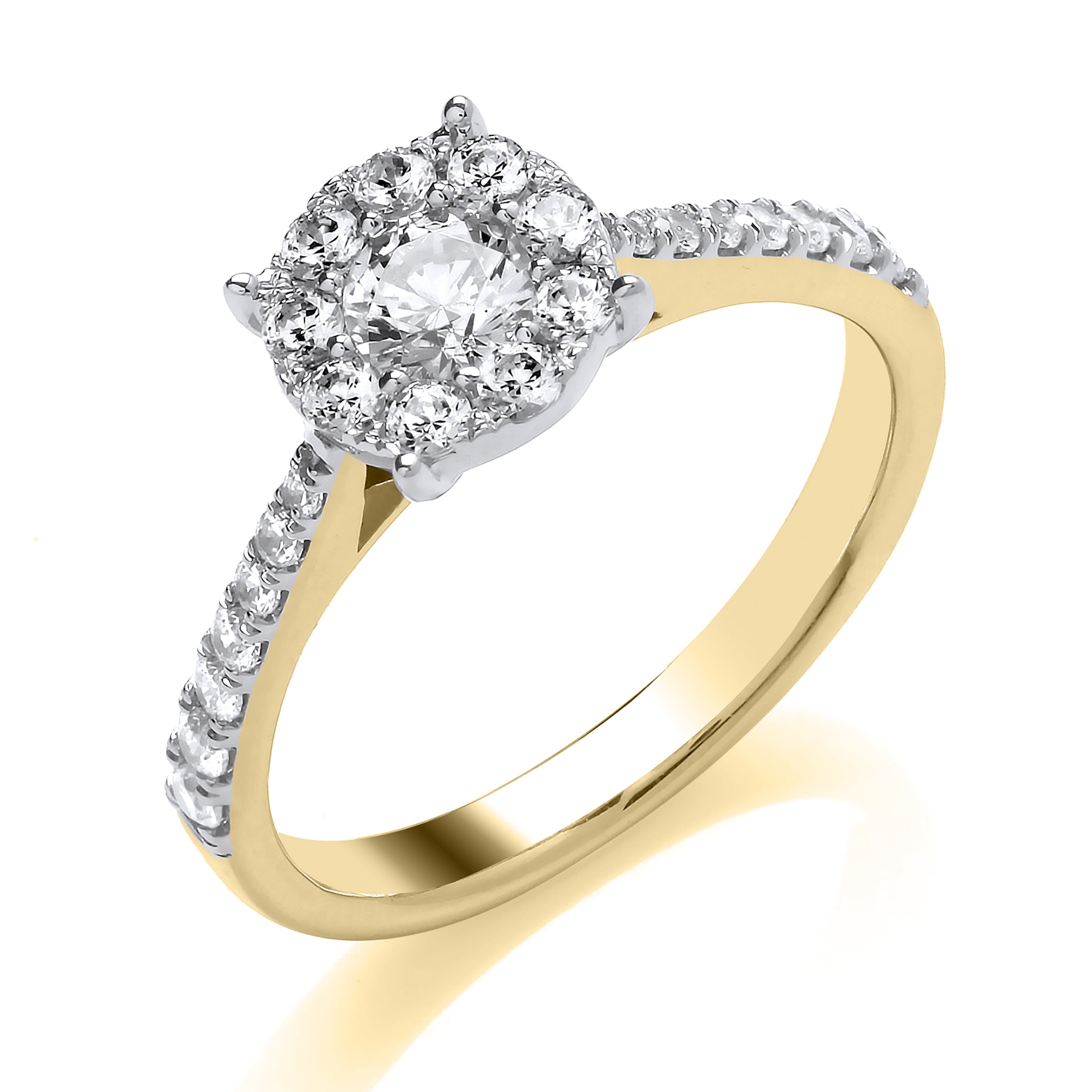9K Yellow Gold 70pt Illusion Diamond Solitaire With Diamond Set Band