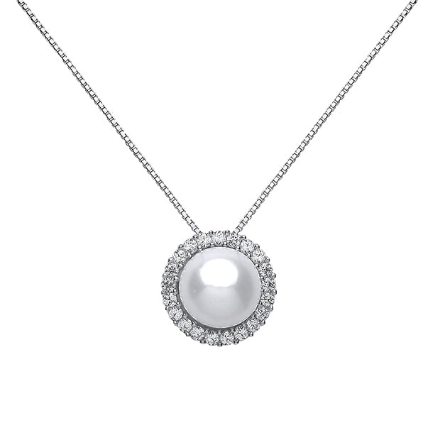 Sterling Silver Pearl Halo Necklace