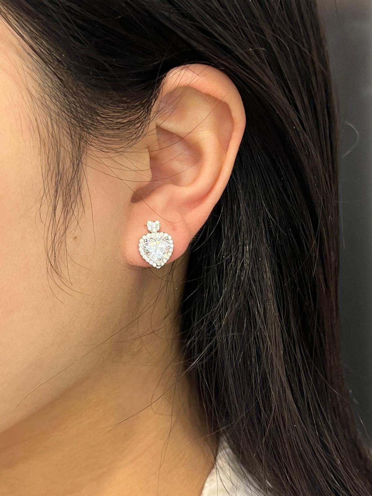 Sterling Silver CZ Heart Halo Studs