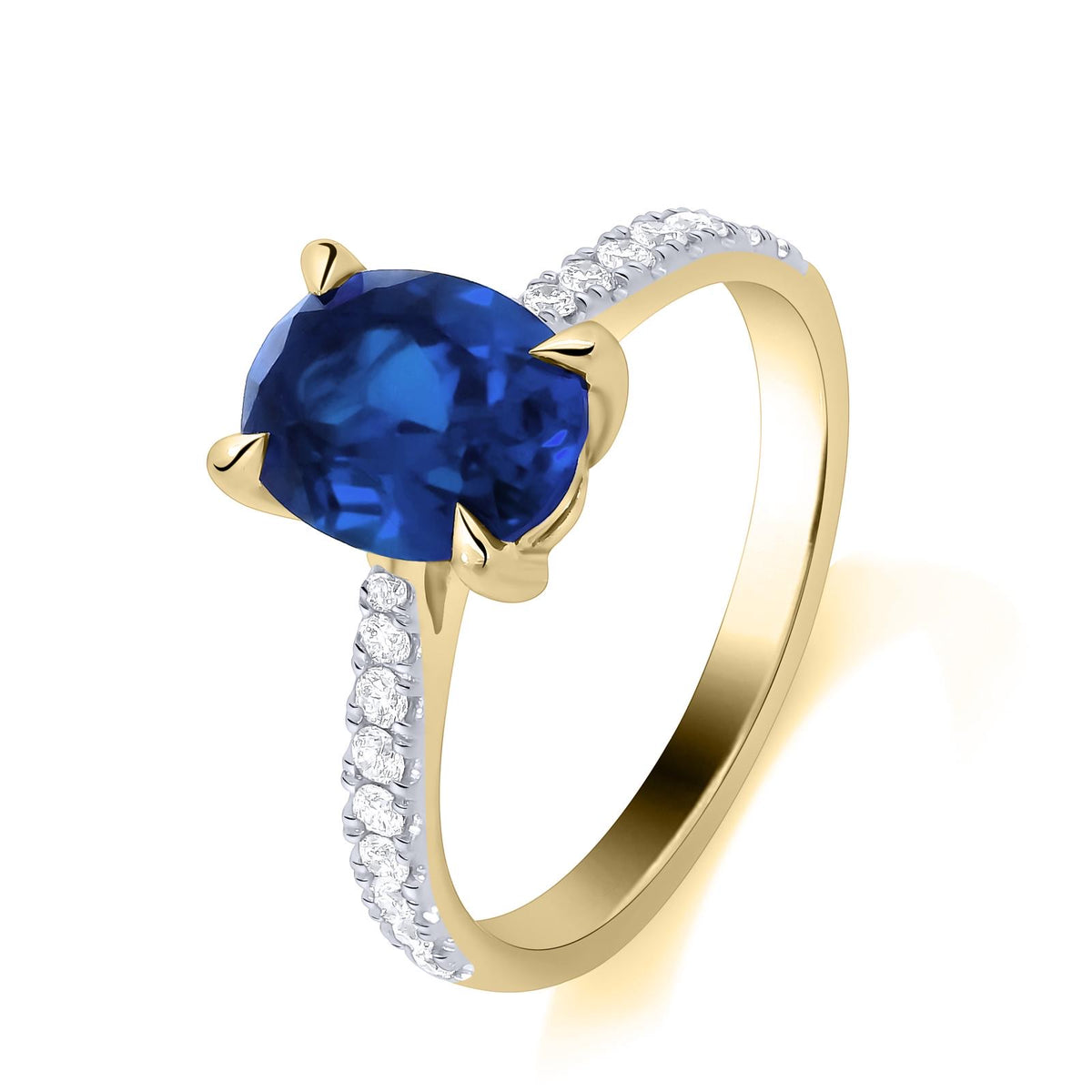 9ct Yellow Gold Lab-Grown Oval Cut Sapphire with Diamond Band