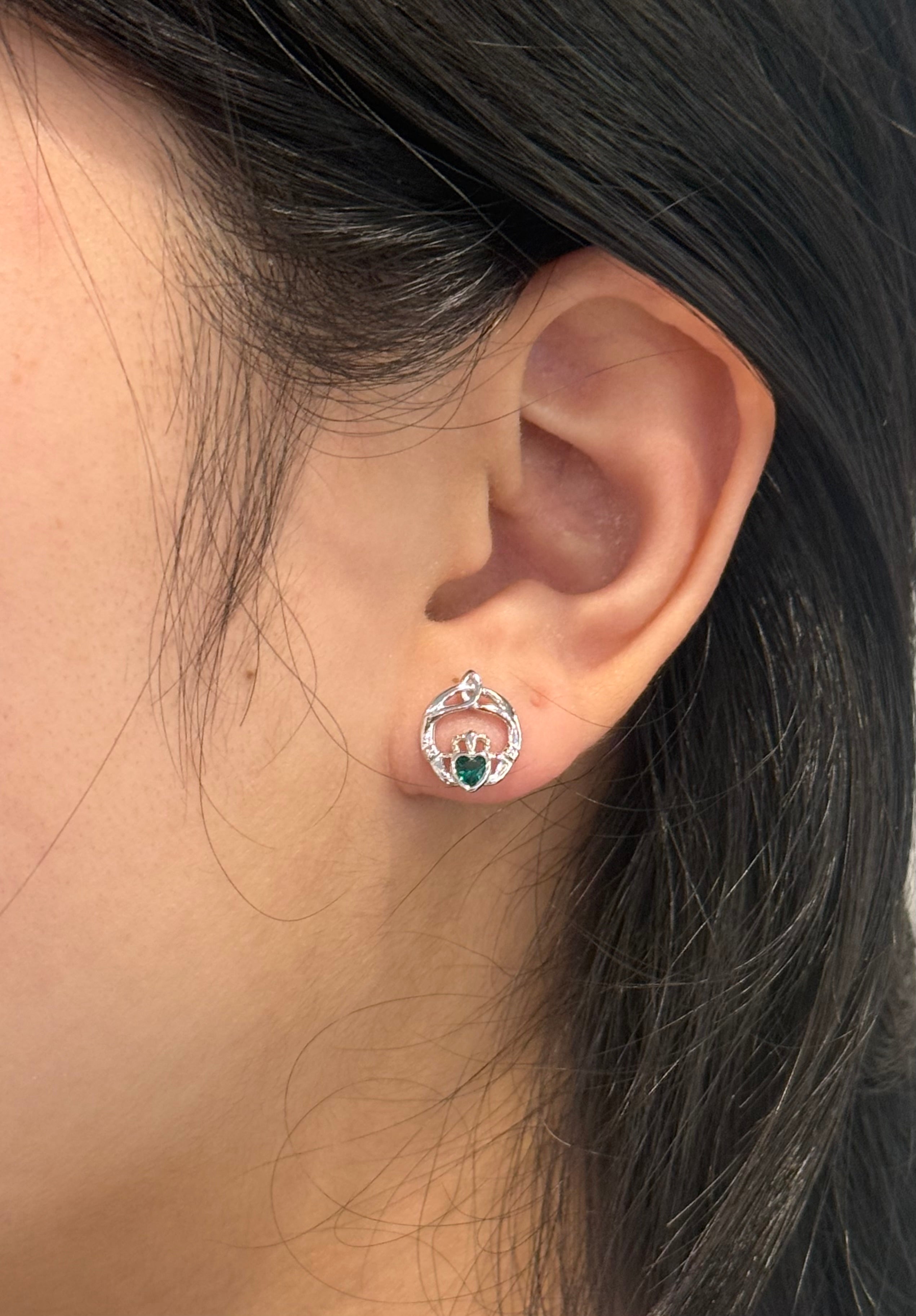 Sterling Silver May Birthstone Claddagh Earrings