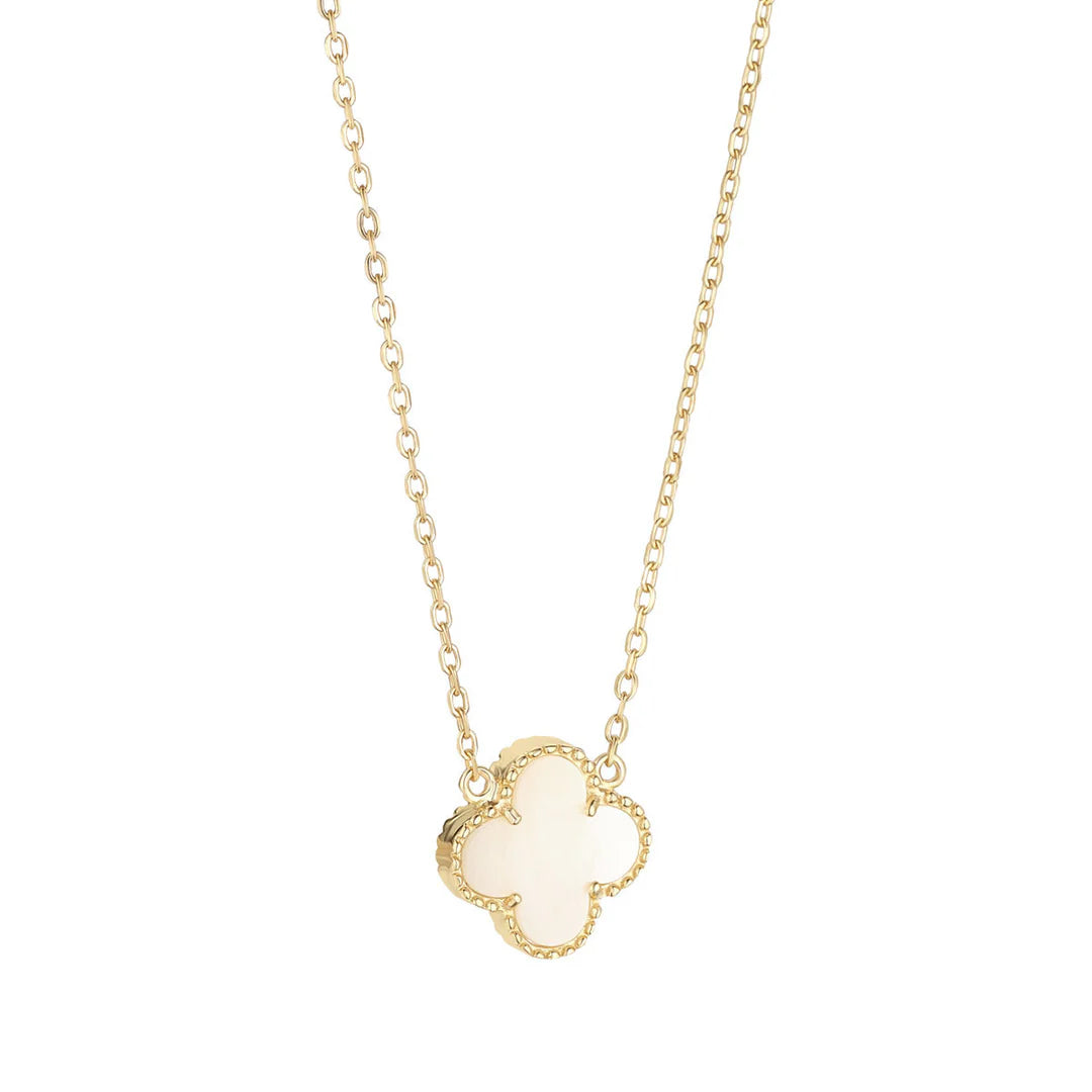 Gold Plated Sterling Silver Mother of Pearl Clover Necklace