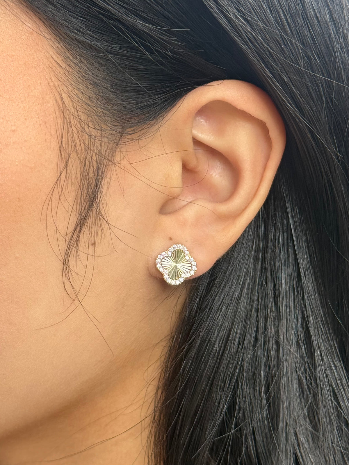 Gold Plated Sterling Silver Cz Clover Studs