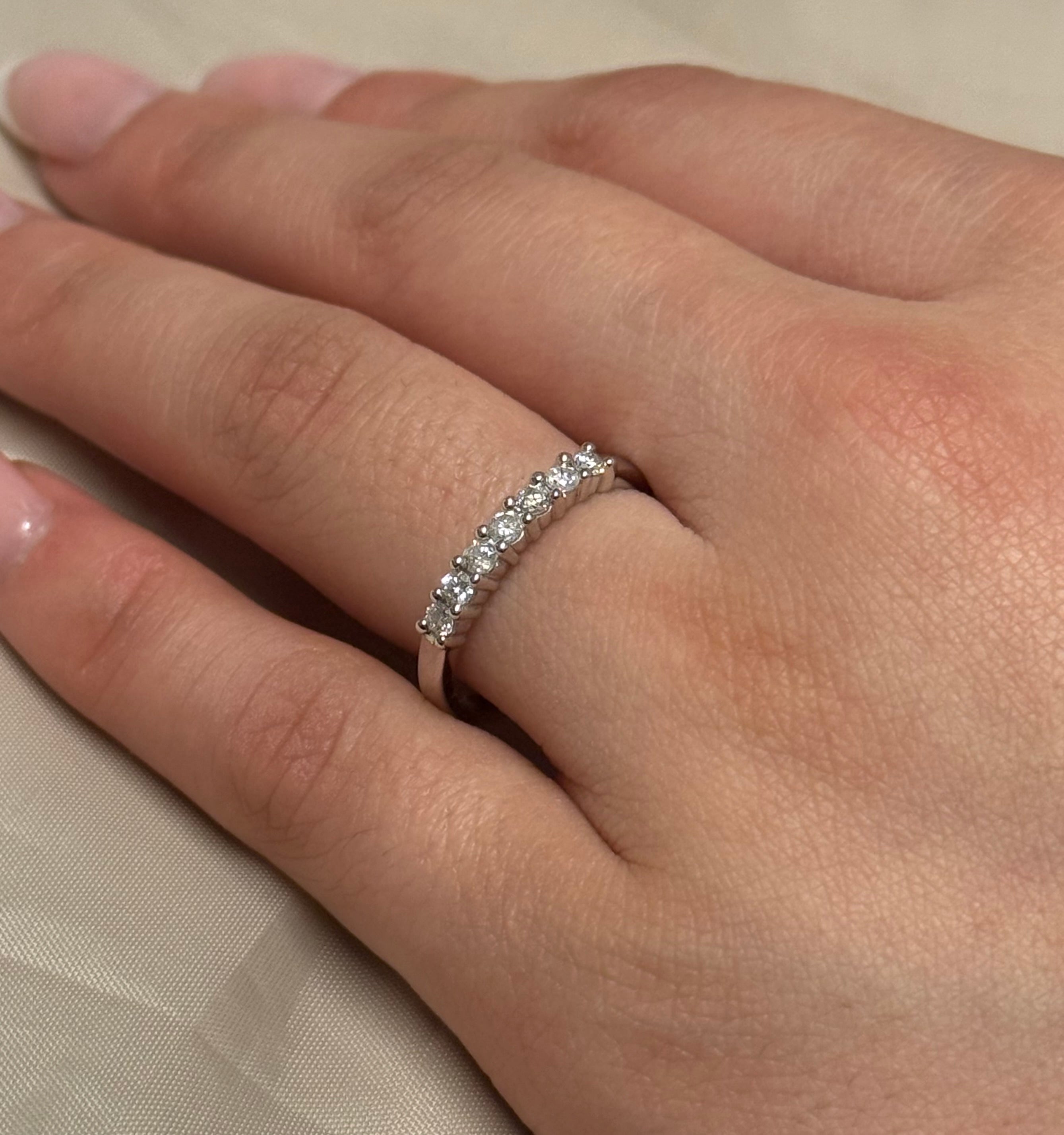 9K White Gold Seven Stone Diamond Ring